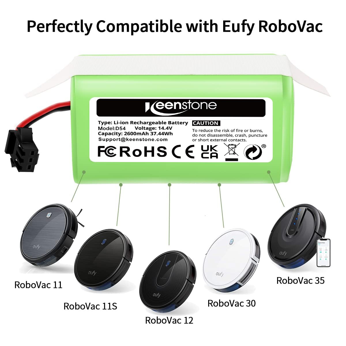 Replacement Battery Compatible with eufy RoboVac 11 11C 11S Plus 11S MAX 12 15C 15C MAX 15T 25C 30C G10 Hybrid G30 Edge R500 R450 & Ecovacs Deebot N79 N79S N95 DN622 661 | 14.4V 2600mAh