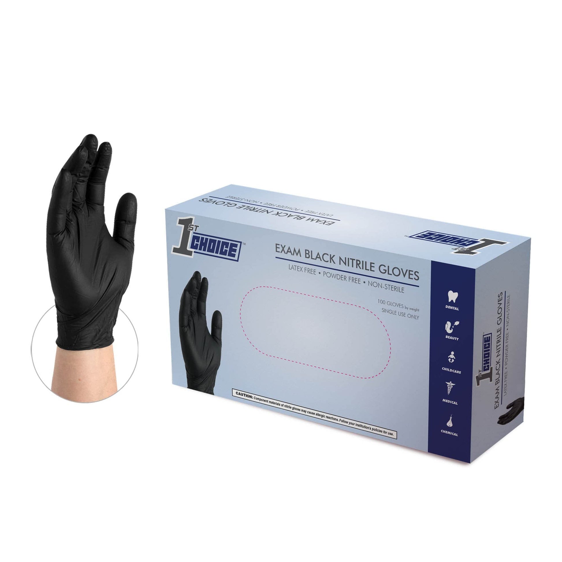 1st Choice Black Nitrile Gloves Medium Box of 100 Gloves Disposable Latex Free - Exam Grade Black Gloves for Cooking - 3mil