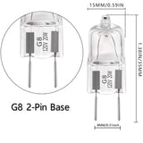 YBEK G8 Halogen Light Bulbs 20W 120V Xenon Under Cabinet Lighting Replacements 2Pin 2700K Warm White (Pack of 10)