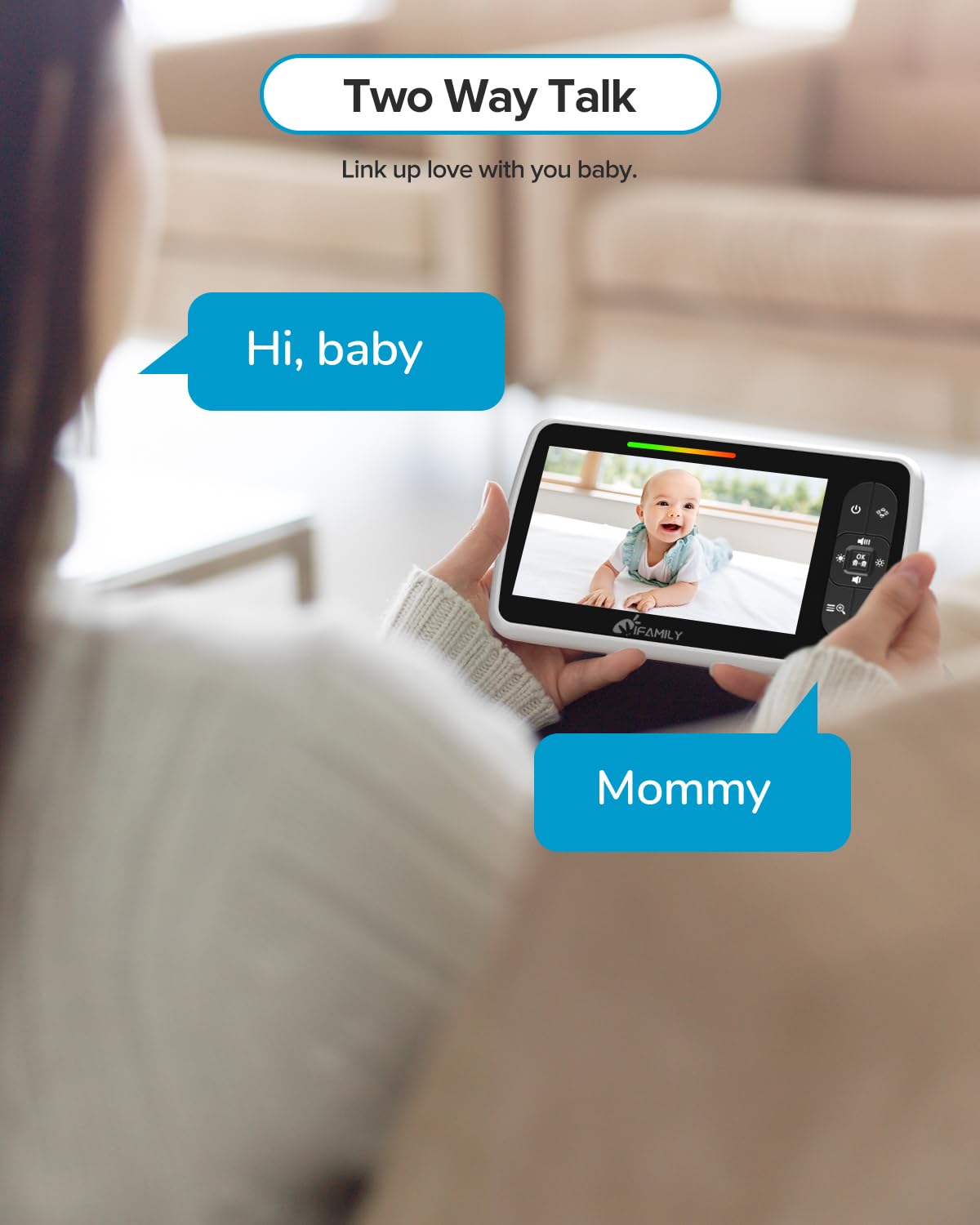 iFamily Baby Monitor - Large 5" Screen with 30Hrs Battery Life - Remote Pan-Tilt-Zoom;No WiFi, Two-Way Audio, Night Vision, Temperature, Lullabies, 960ft Long Range Baby Monitor with Camera and Audio