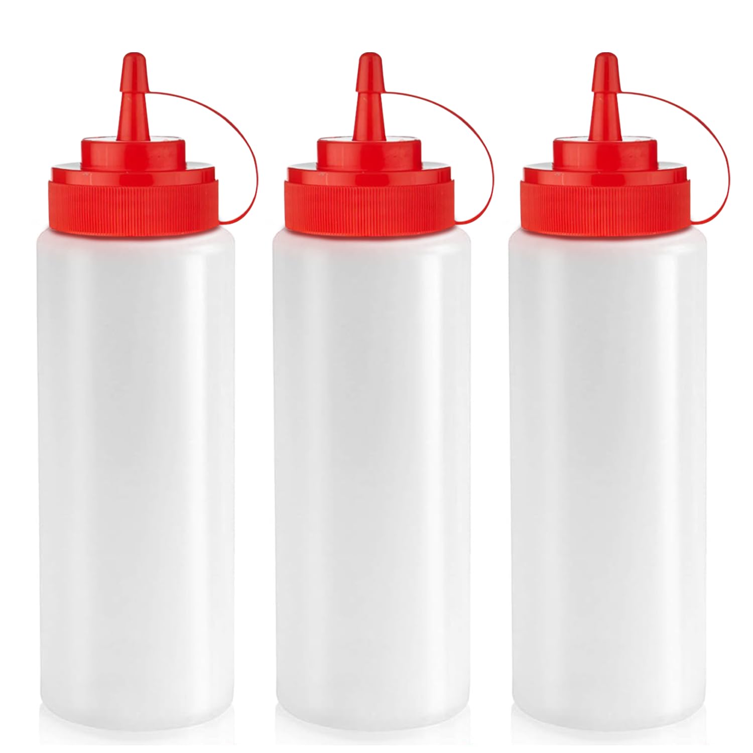 Norcalway 12 oz Condiment Squeeze Bottles for Sauces - Leak Proof Oil, Syrup, Dressing Squirt Bottles - 3 Pack