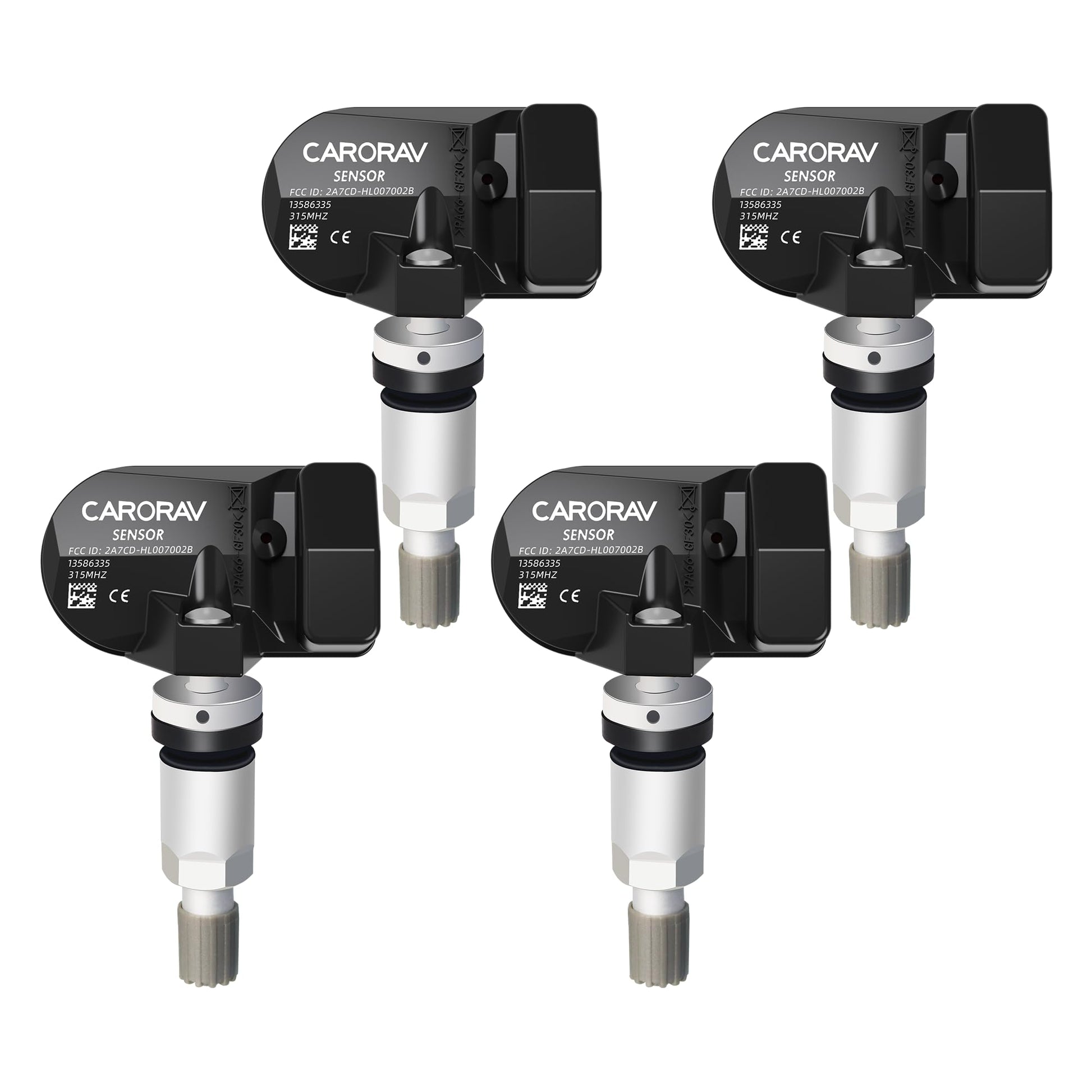 CARORAV TPMS Sensor GM, 4-Pack Tire Pressure Sensor Replacement for GM Chevy GMC Cadillac Buick, 315MHz OE Replaces# 13586335, 13581558, 13598771, 13598772