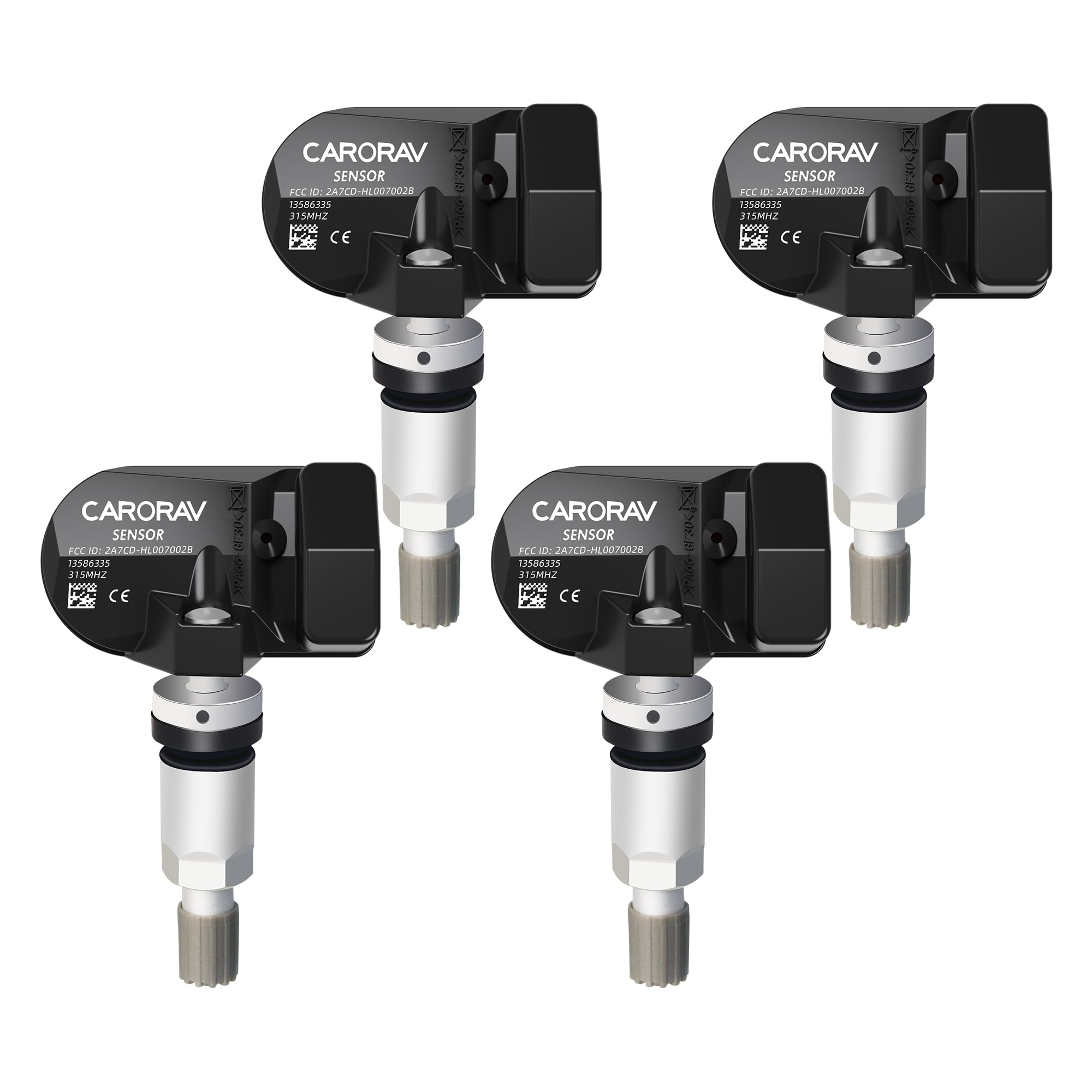 CARORAV TPMS Sensor GM, 4-Pack Tire Pressure Sensor Replacement for GM Chevy GMC Cadillac Buick, 315MHz OE Replaces# 13586335, 13581558, 13598771, 13598772