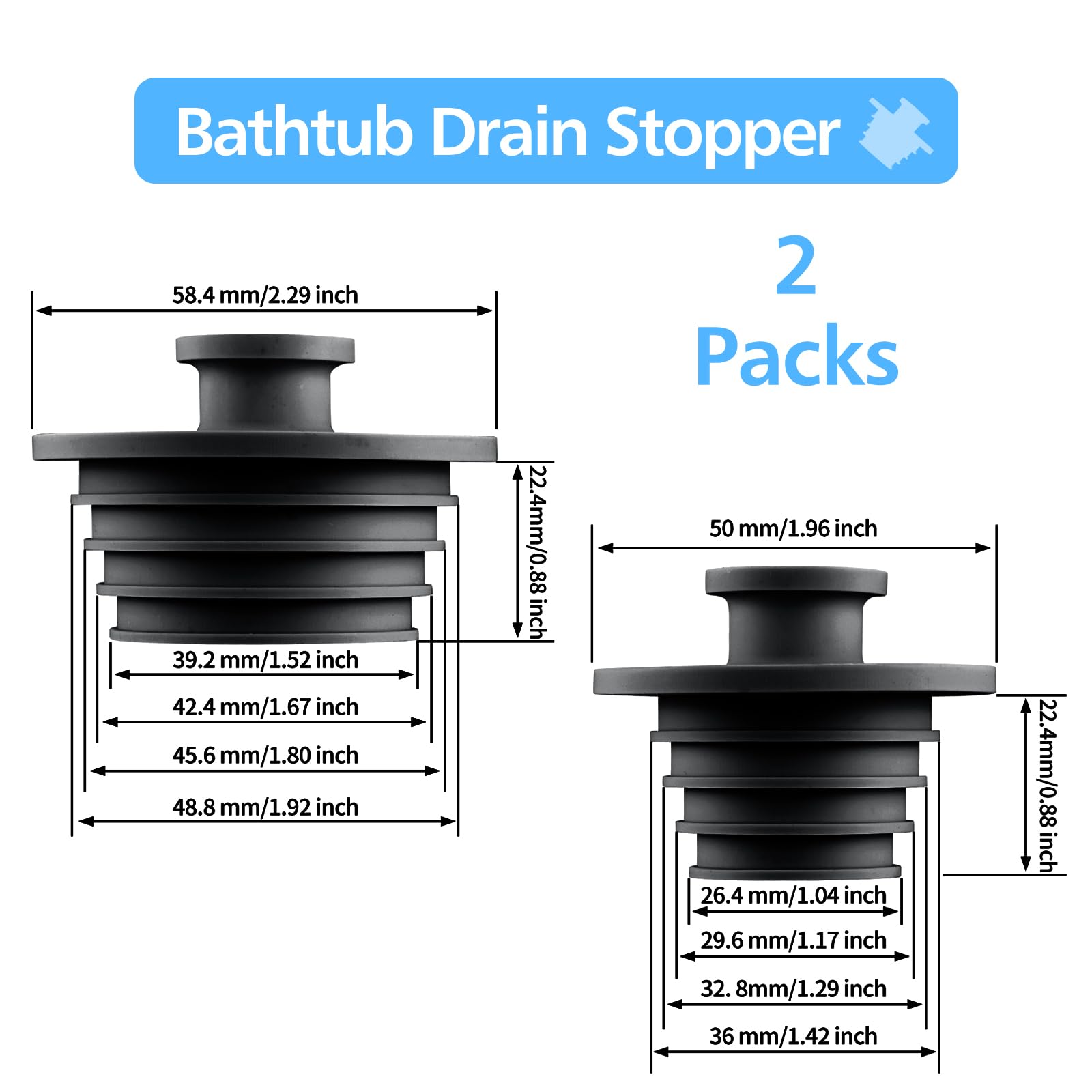 Aluvor Bathtub Stopper 2pcs Sink Stopper Tub Plug Bathroom Shower Drain Plug Silicone Bathtub Drain Plug Tub Drain Stopper Washbasin Stopper