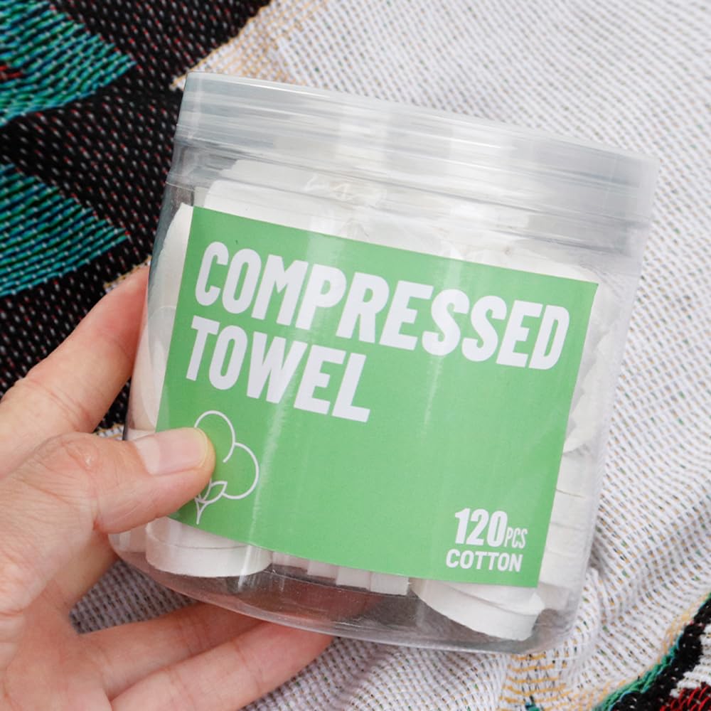 120 Pcs Mini Compressed Towels, Disposable Face Compressed Towel, Compressed Cotton Hand Wipe, Camping Towel, Portable Compressed Coin Tissue for Travel/Home/Outdoor Activities