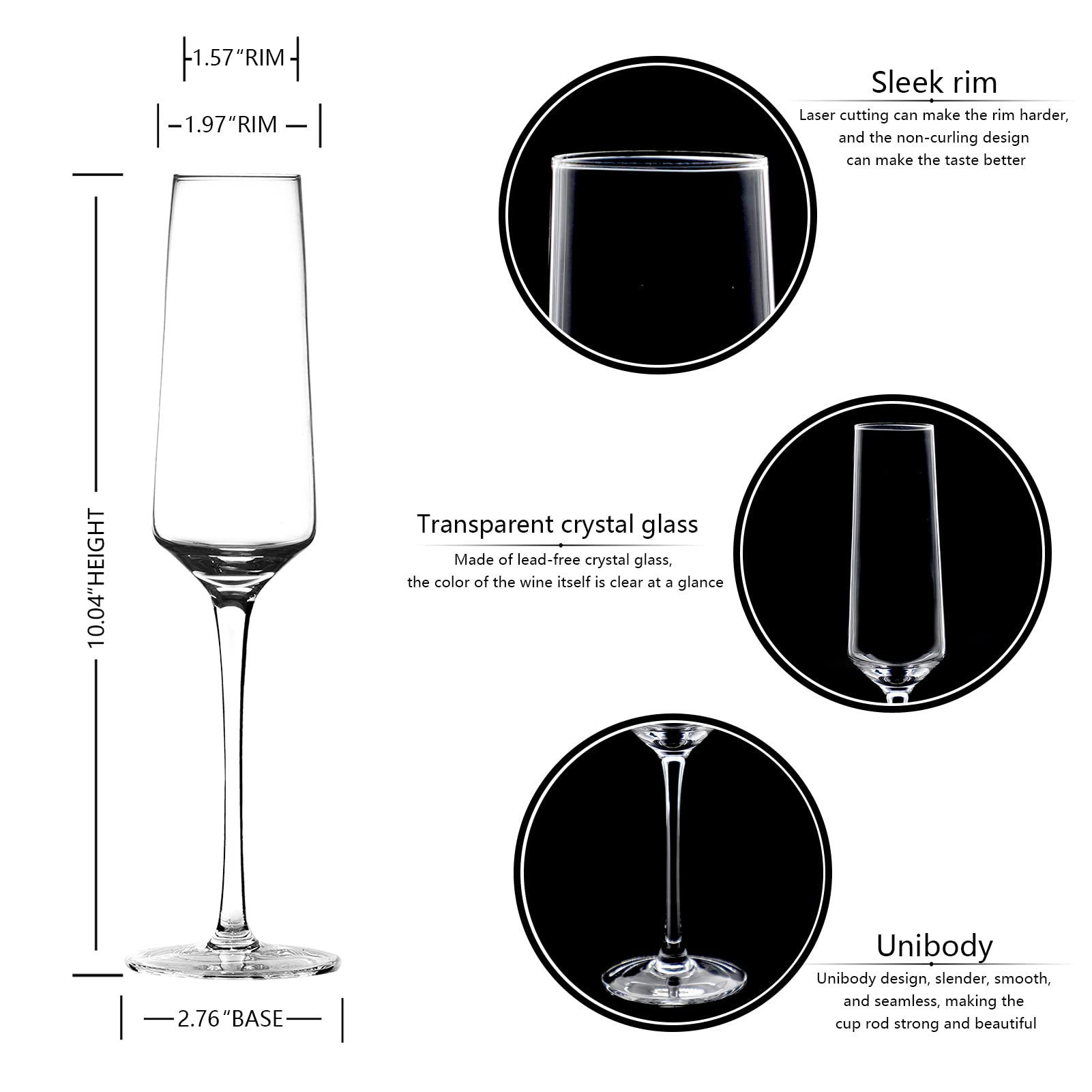 BACLIFE Champagne Flutes - Hand Blown Elegant Champagne Glasses Set of 6 - Unique Gift for Birthday,Wedding, Mother’s Day - Ideal for Wine Tasting,Daily Use - 7.5 oz, Clear