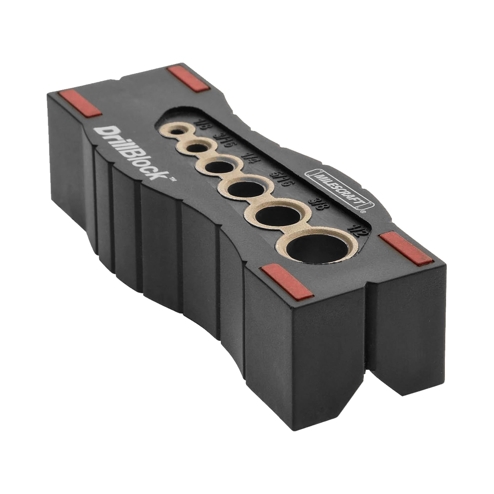 Milescraft 1312 Drill Block - Handheld Drilling Guide, Drilling Jig with Drill Guides for 6 of the Most Common Imperial Drill Bit Sizes, Precision Drilling Tool Accessory