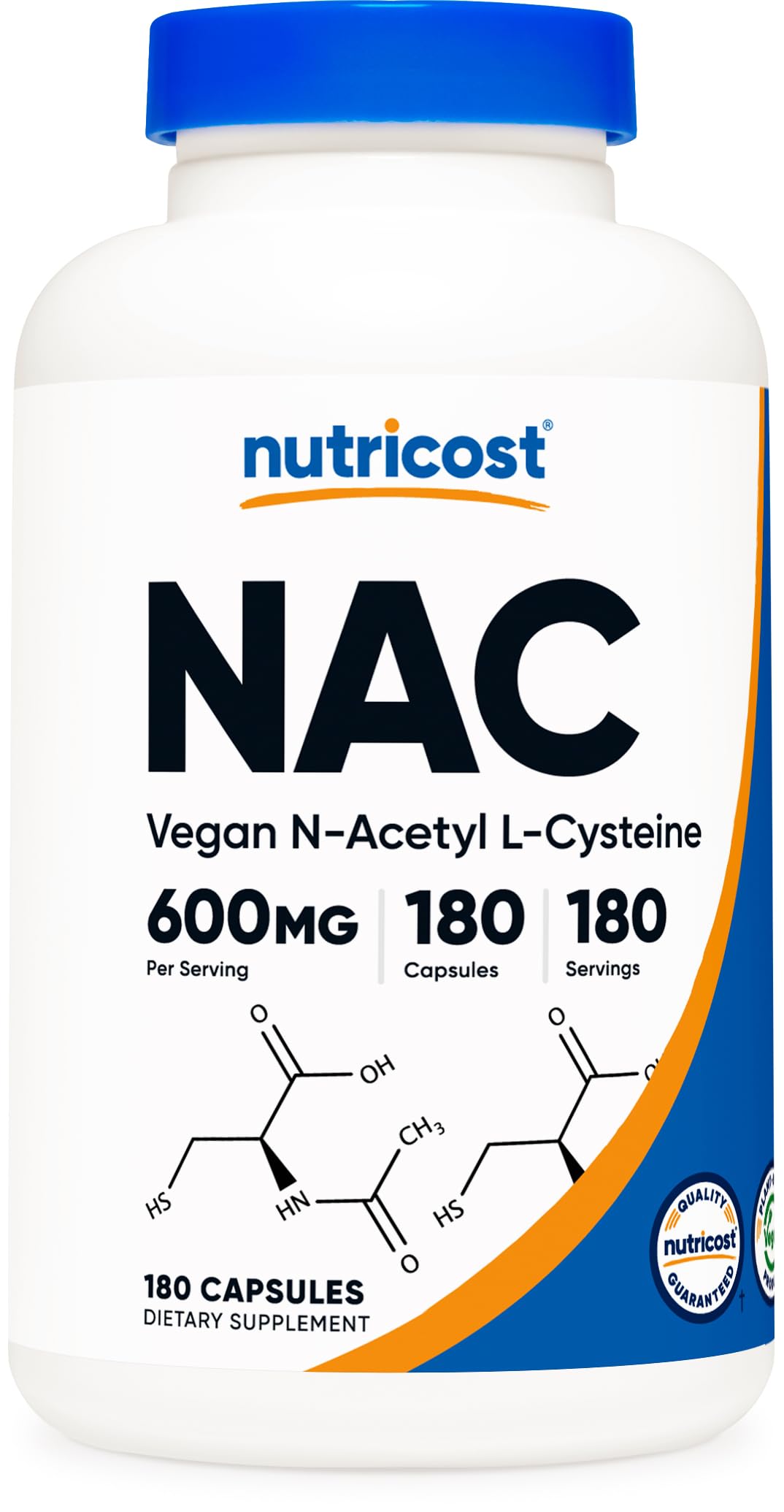 Nutricost إن-أسيتيل إل-سيستين (NAC) 600 ملغ، 180 كبسولة - غير معدل وراثيًا، خالٍ من الغلوتين