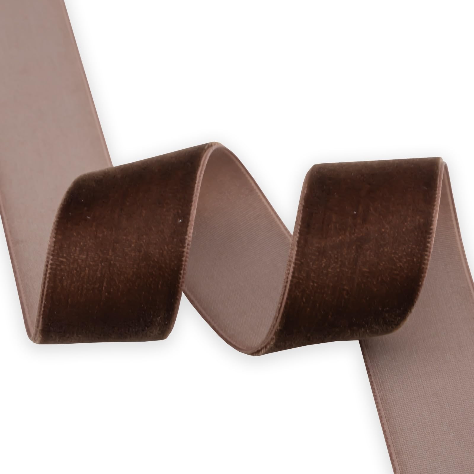 XMRIBBON Coffee Velvet Ribbon Single Sided, 1 1/2 Inch by 10 Yards Spool (Brown)