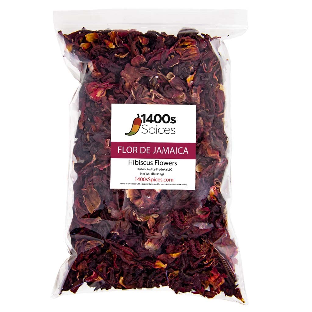1 Pfund getrocknete Hibiskusblüten, perfekt für Tee und mexikanische Agua Fresca, Flor de Jamaica, ganze Blüten und Blütenblätter von 1400s Spices