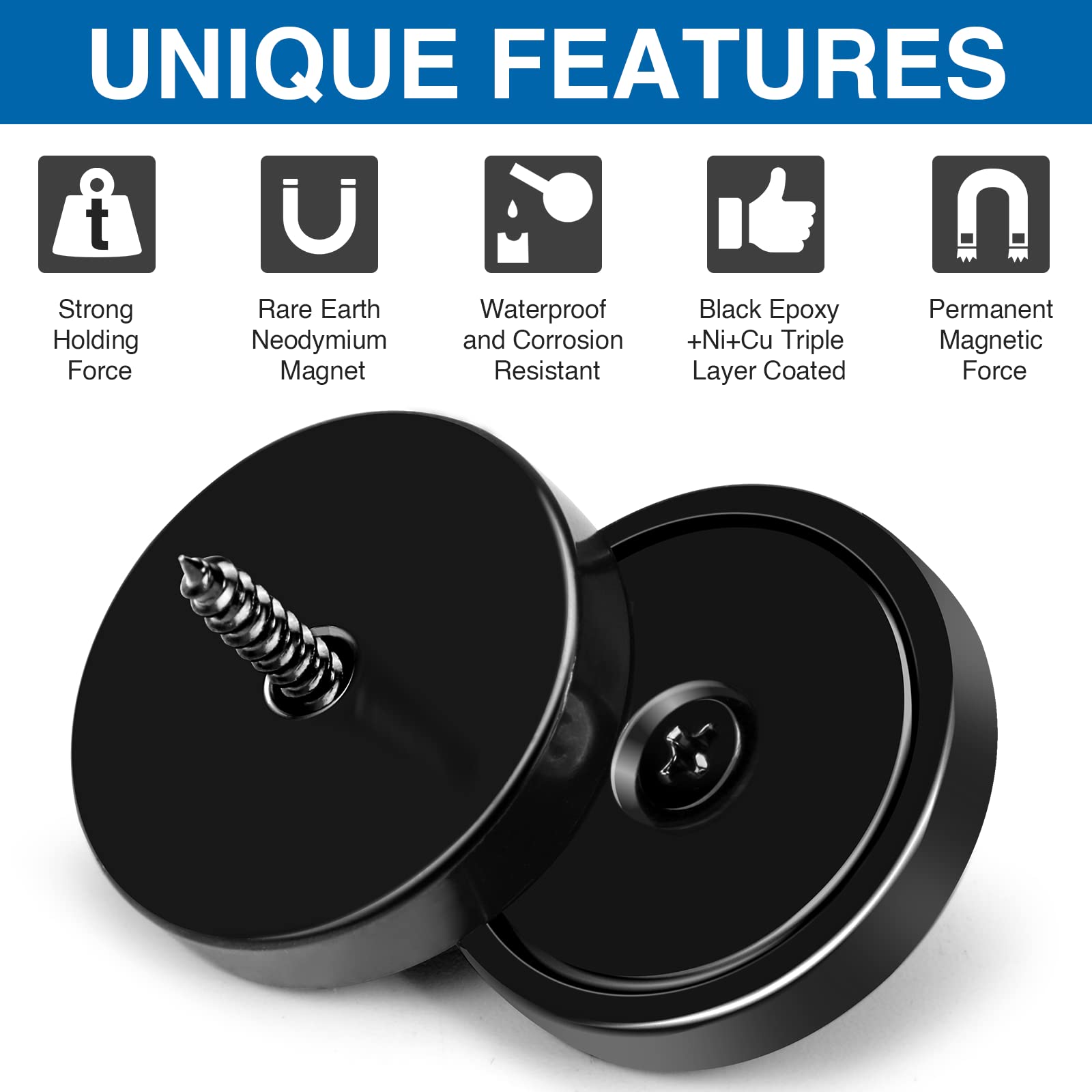 LOVIMAG Magnets with Holes, 110 lb+ Waterproof Strong Neodymium Cup Disc Magnets with Screws for Wall Mounting, Lifting Tools - Pack of 6