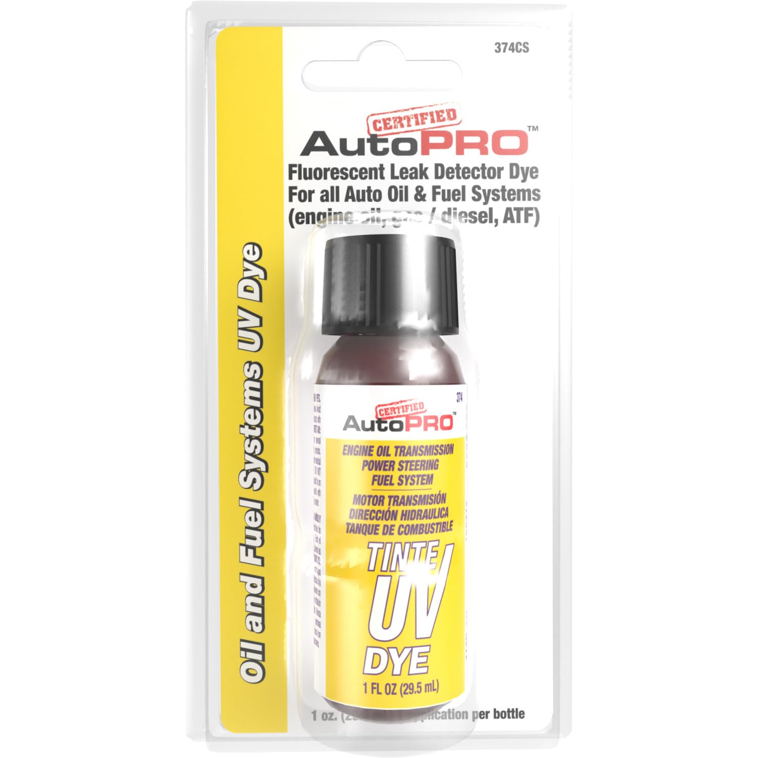 A/C Pro Certified Auto Pro Oil and Fuel System UV Dye Leak Detection for Cars & Trucks & More, 1 Oz, 374CS, Universal