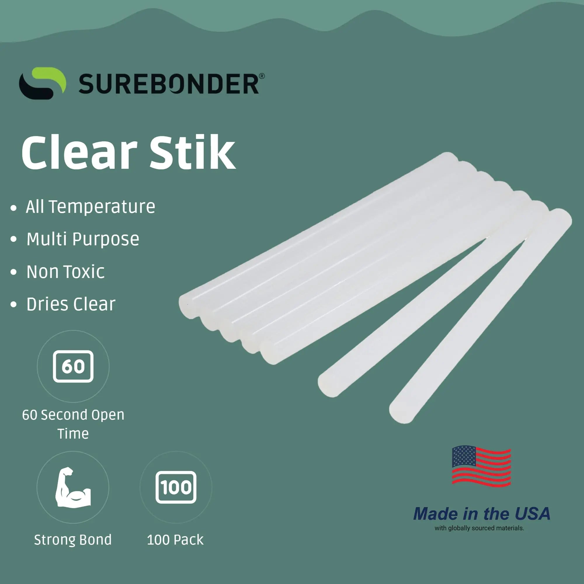 Surebonder DT-100 Mini Size Hot Glue Sticks for Mini Glue Guns 0.27 in. Diameter, 4 in. Length - All Purpose, All Temperature - Great for DIY, Arts, and Crafting - 100 Pack, Clear