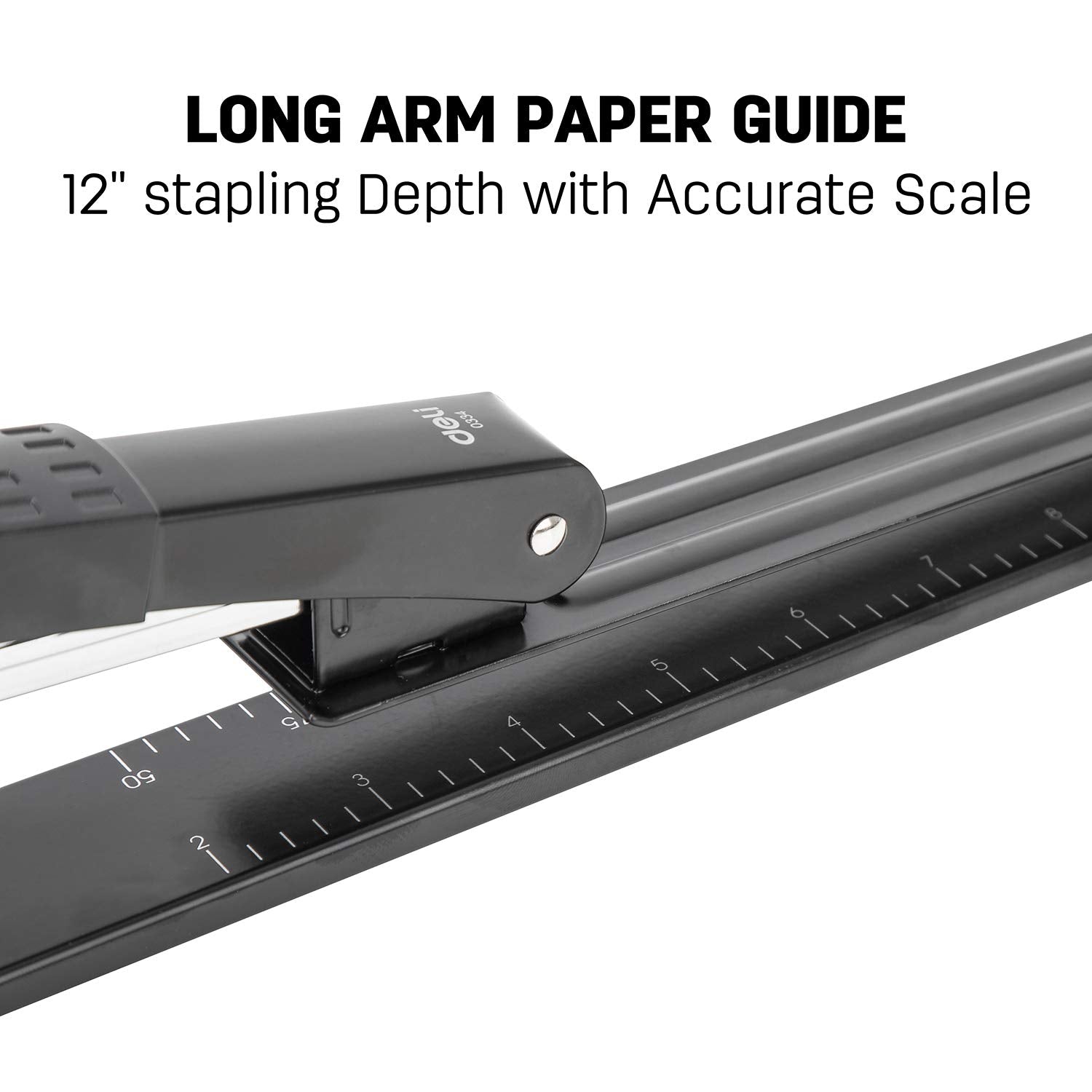Deli Long Reach Stapler with 1000 Staples, 20 Sheet Capacity, Long Arm Standard Staplers for Booklet or Book Binding, Black