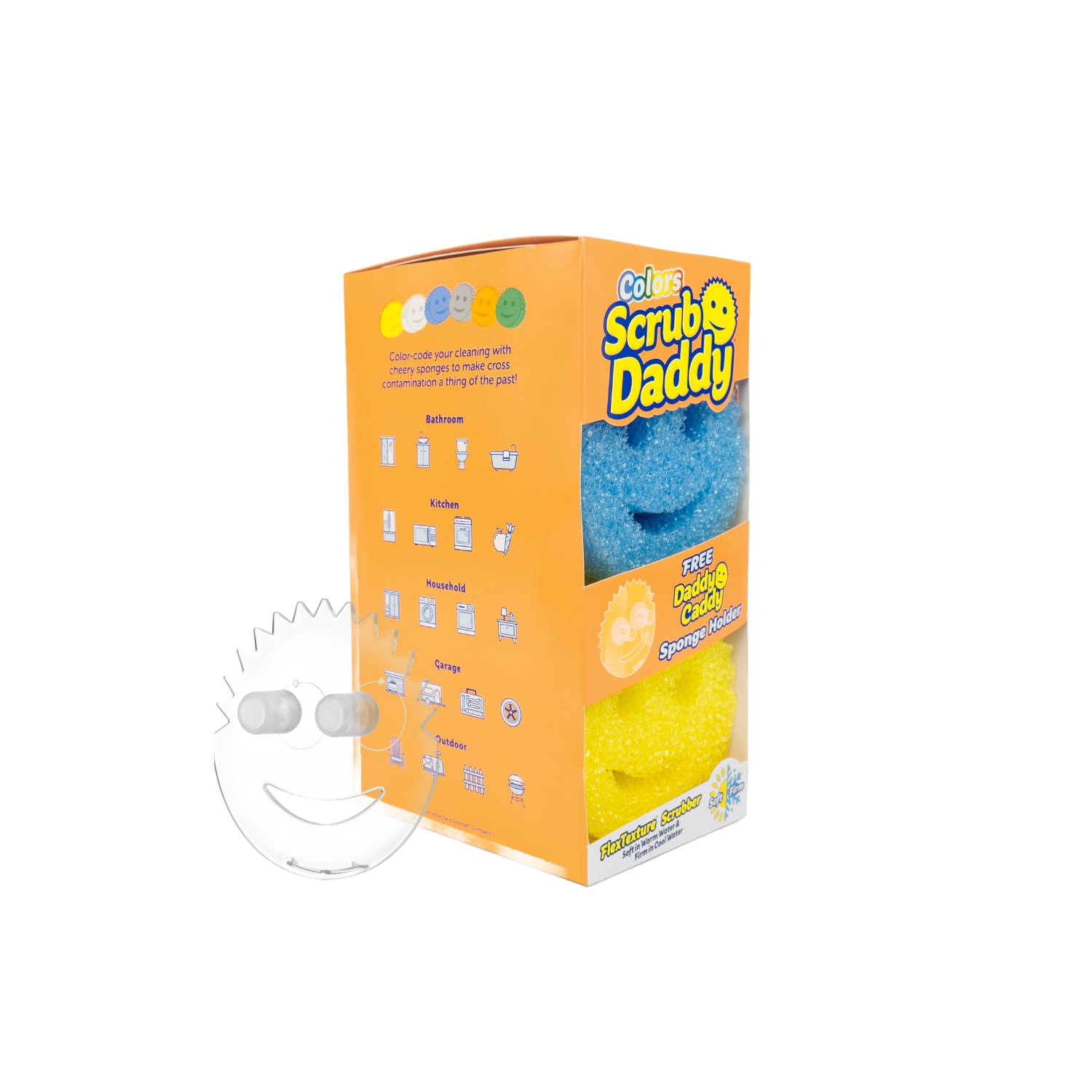 Scrub Daddy Colors Sponges 6ct + Daddy Caddy - Scratch-Free Multipurpose Dish Sponge + Sponge Holder - BPA Free & Made with Polymer Foam - Stain & Odor Resistant Kitchen Sponge