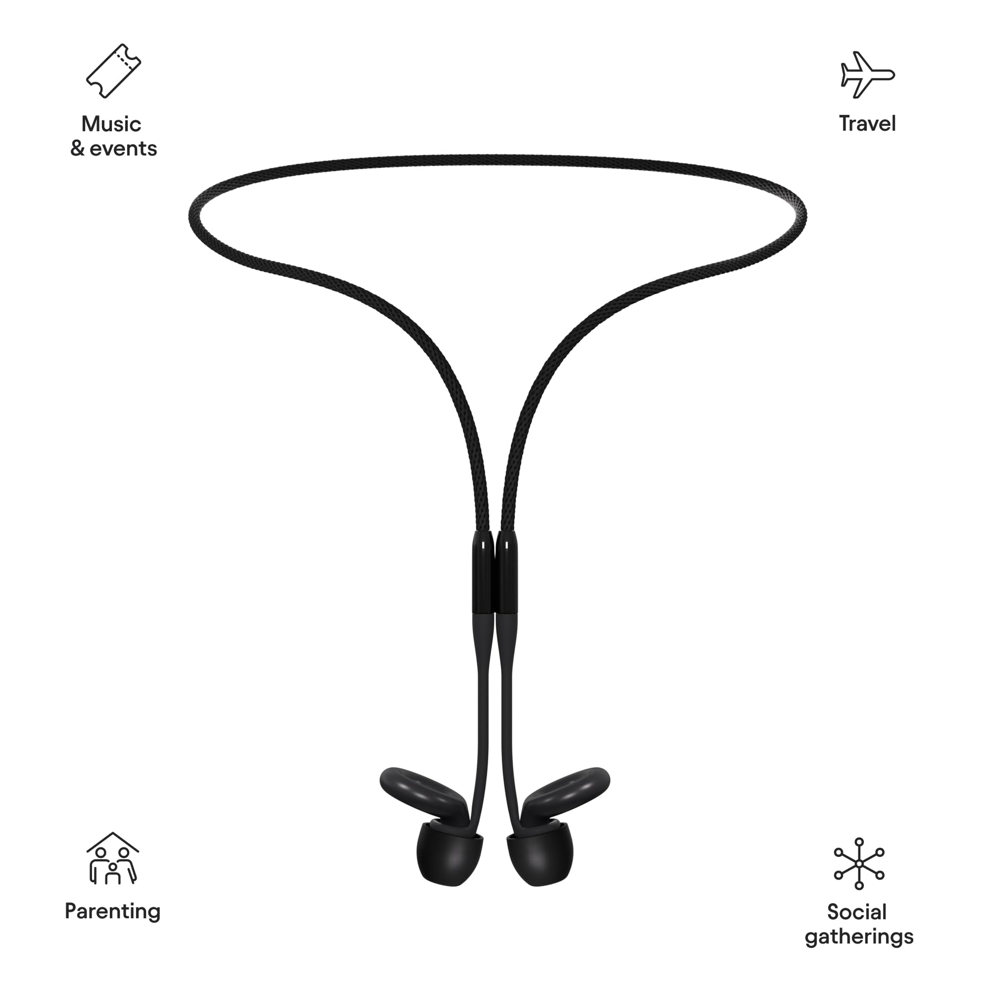 Loop Official Connector Cord For Loop Earplugs - Magnetic Tug-Resistant Safety Cord - Charcoal