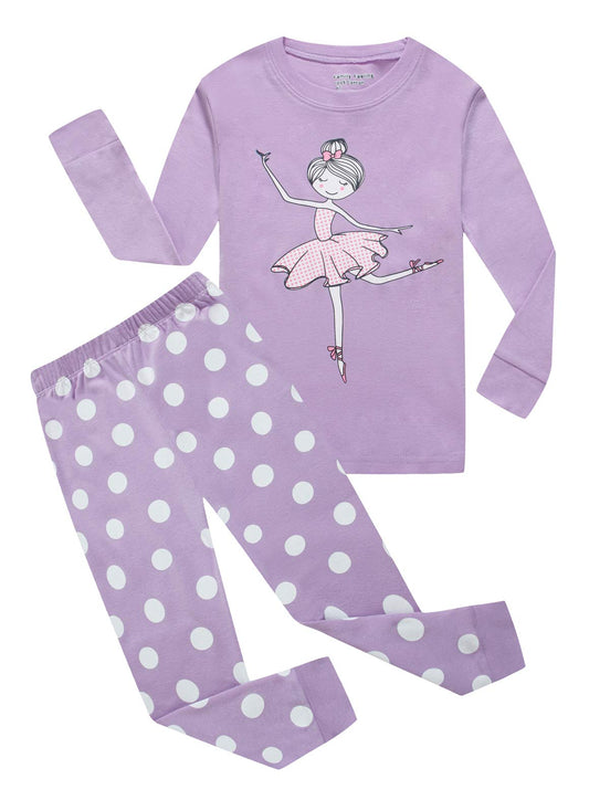 Family Feeling Little Girls Long Sleeve Ballet Ballerina Pajamas Sets Cotton Pyjamas Toddler Kids Pjs Size 5 Purple