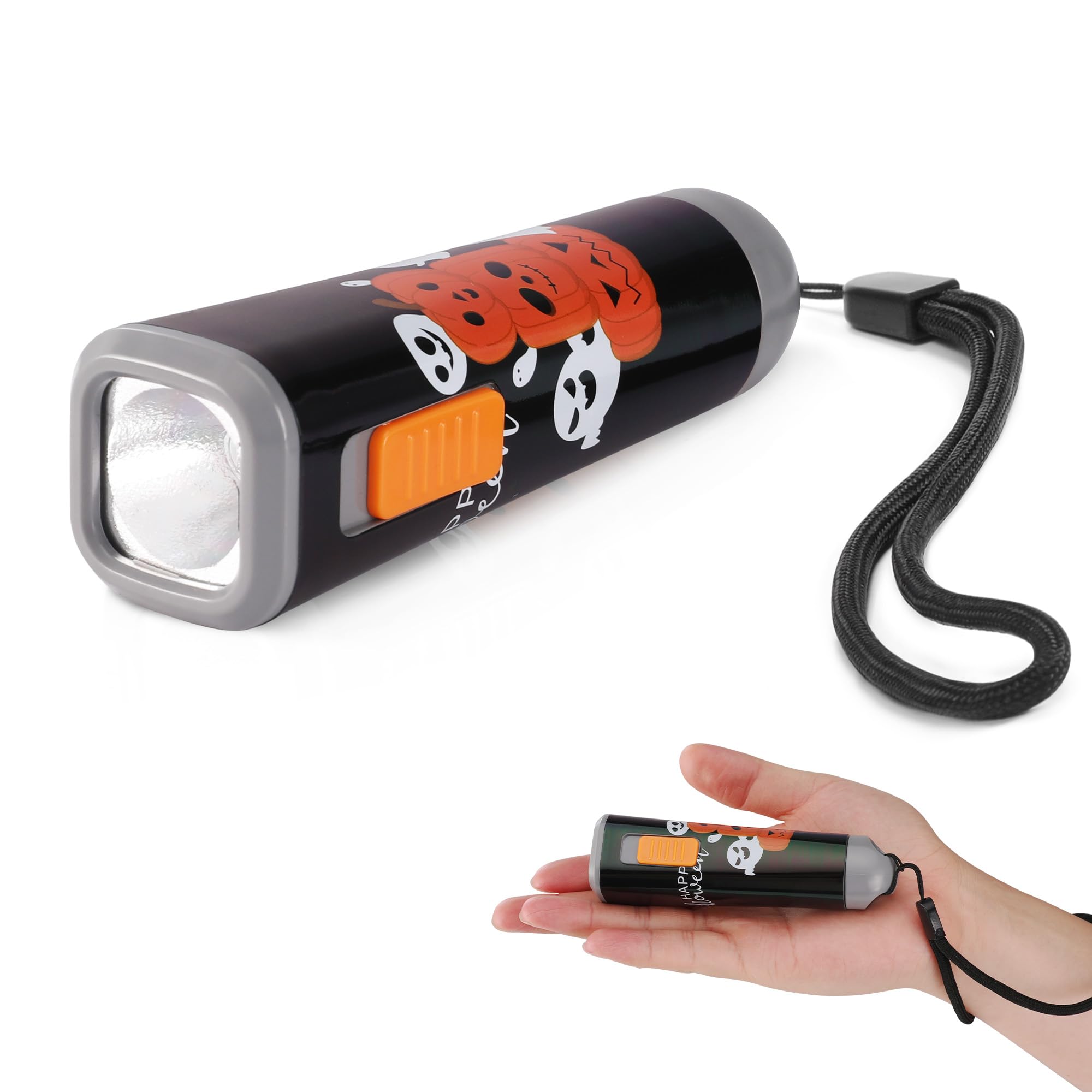 EverBrite Halloween Flashlights Halloween Gifts, Small LED Flash Light Handheld Torch with Lanyard 3AAA Battery Included, 1 Pack-Orange