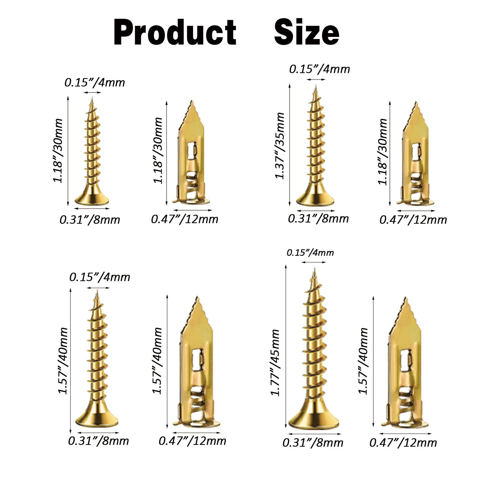 400pcs Self-Drywall Dilling Anchors Screws with 4 Different Expansion Sizes Screw Set, Zinc Plated Steel Dry Wall Screws no Drilling Required, Easy to Install