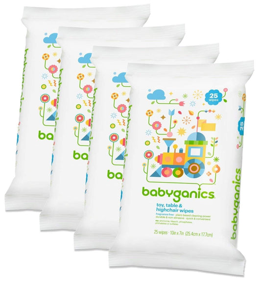 Babyganics Toy, Table & Highchair Wipes, 25 Count, 4 Pack