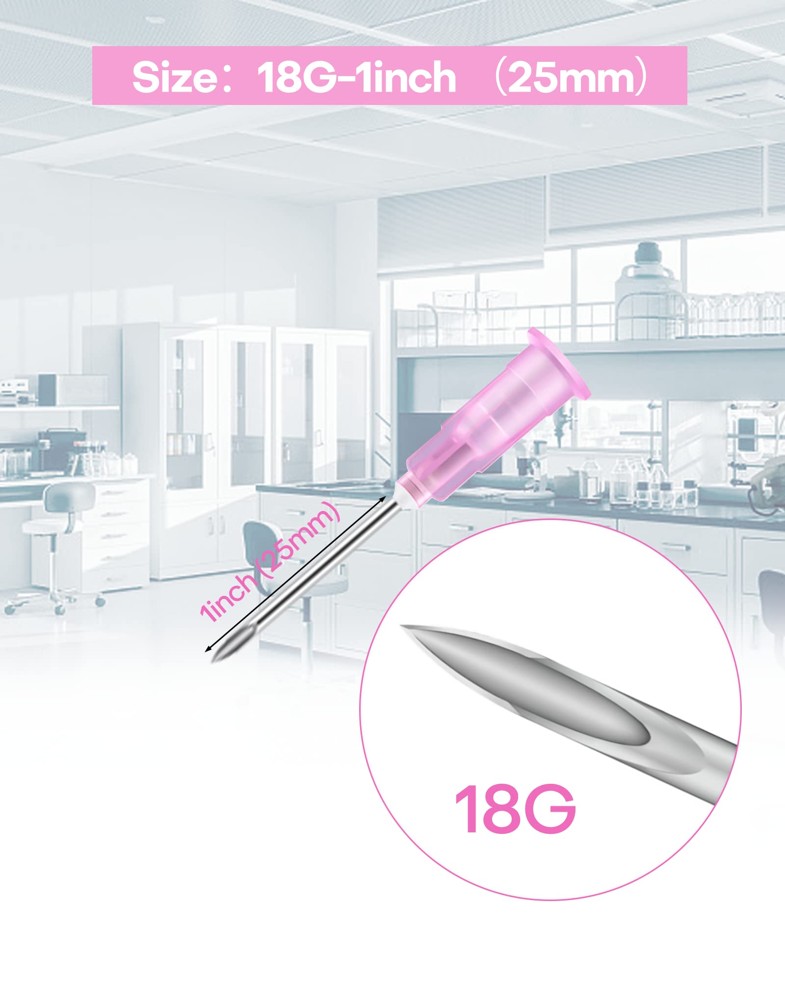 100Pcs 18Ga 1 Inch Needle Luer Lock Lab Accessories, Sterile Individual Package for Scientific Measuring, Refilling Inks