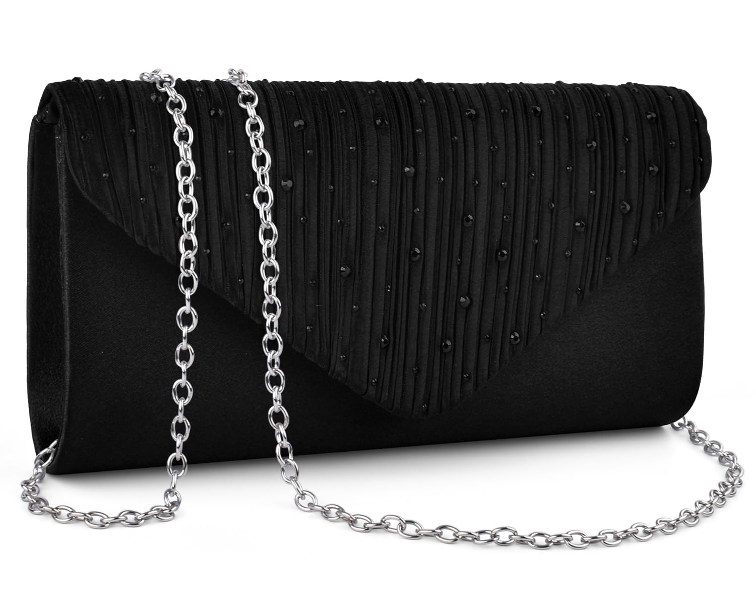 TINDTOP Evening Clutch Purses for Women Handbags for Formal Wedding Party Cocktail Prom Crossbody Shoulder Envelope Bag (A-Black)