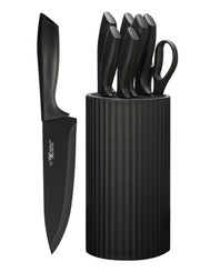 HUNTER.DUAL Knife Set, 8-Piece Kitchen Knife Set for Chef, Sharp Knife Set with Universal Knife Block, Anti-Rust Kitchen Knife Block Set, Ergonomical Design (Black)