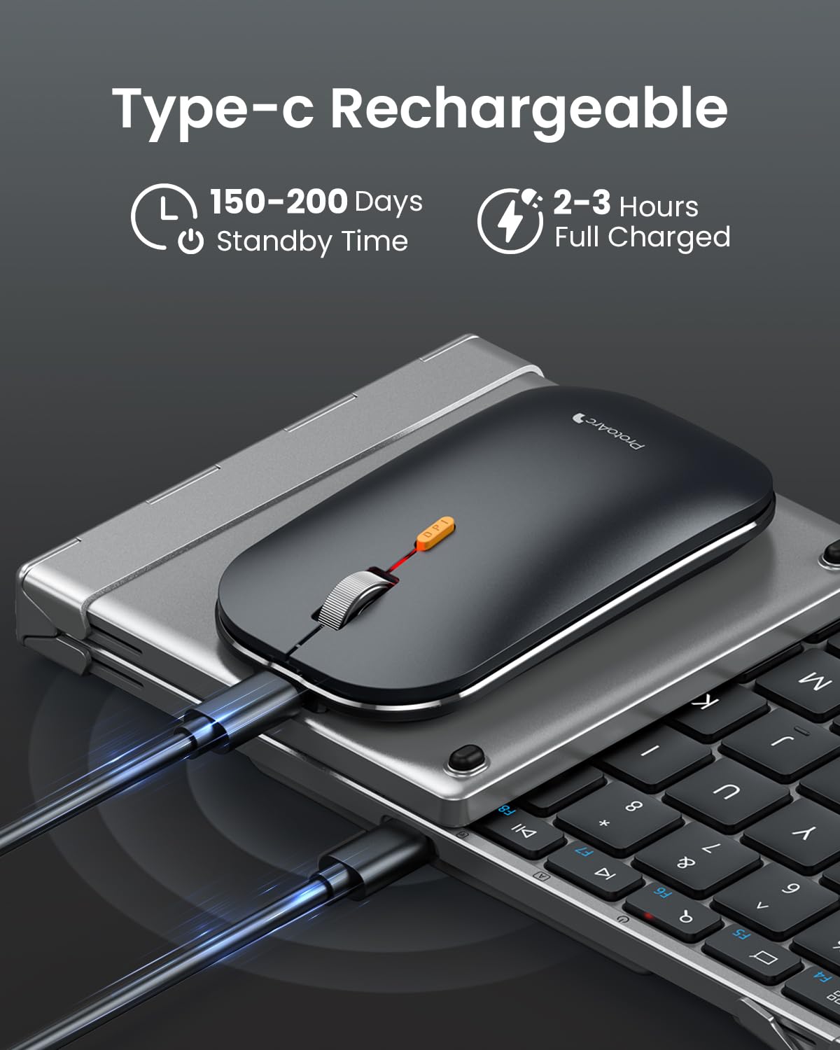 ProtoArc Foldable Keyboard and Mouse, XKM01 True Full-Size Folding Wireless Keyboard Mouse Combo for Business Travel, a Portable Office Suite On-the-Go, Compatible with Laptop iPad Tablet - Black Gray