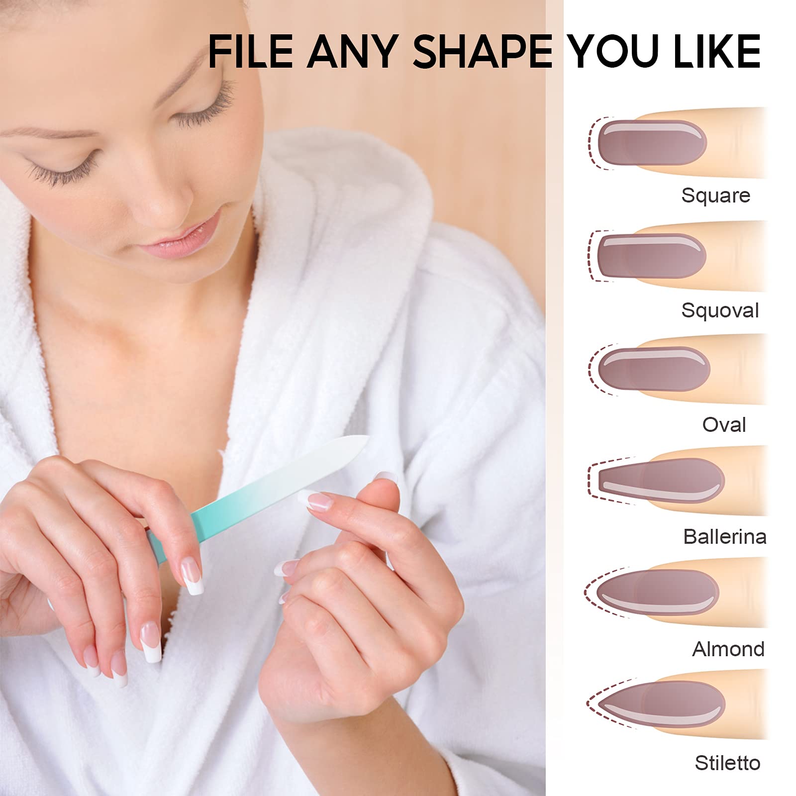 Glass Nail File 3 Pack for Natural Nails, Crystal Fingernail Files with Case Etched Nail Filer Professional Nail File Glass Lima de uñas, Unique Christmas Gifts Stocking Stuffers for Women Adults