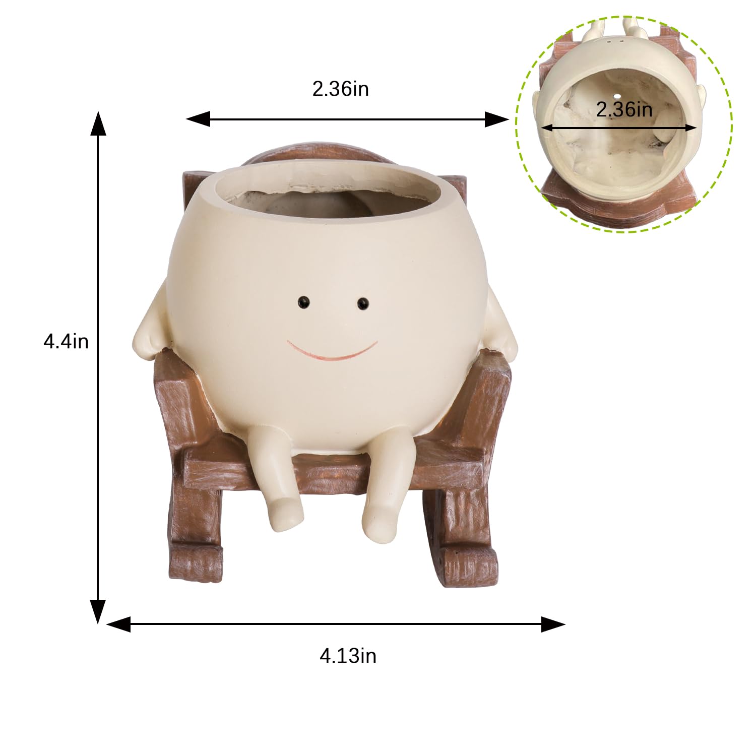 UMESONG Smily Face Planter Pot Cute Resin Flower Head Planters for Indoor Outdoor Unique Sit Rocking Chair Succulent Pots Gift IdeaI for Mother and Appreciation Christmas with Drainage Hole