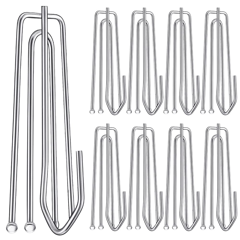 60PCS Stainless Steel Drapery Hook and Pin for Pleated Drapes 4 Prongs Pinch Pleat Clips Traverse Pleater 4 End Curtain Hangers for Window Door Bathroom Curtain