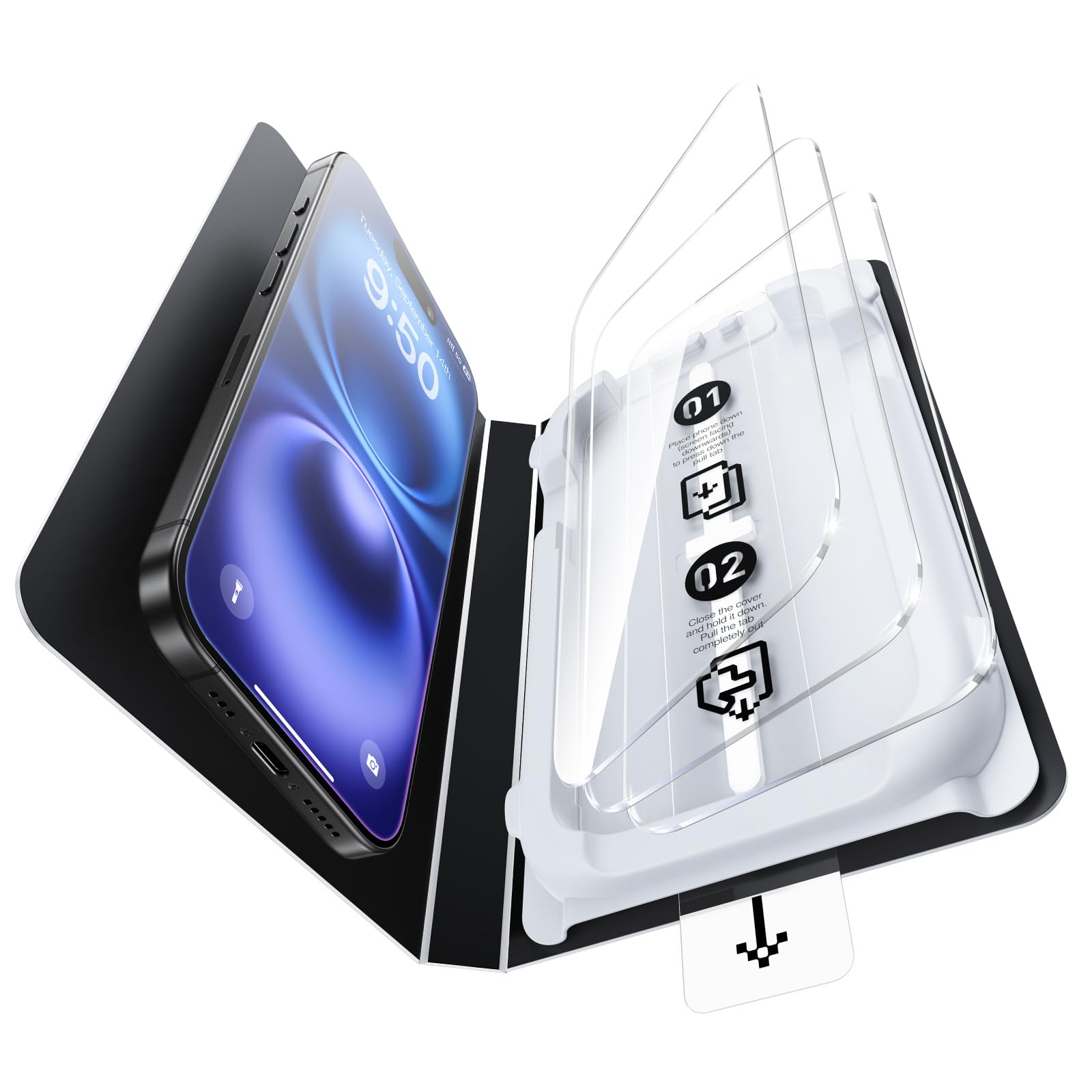 SmartDevil 3 Pack Screen Protector for iPhone 16 Pro, Bubble-and-Dust-Free Box, HD Tempered Glass, Military Grade Shatterproof & Ultra Durable, Easy Installation