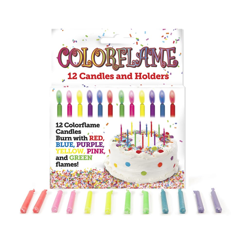 Amazing Colorflame Multicolor Happy Birthday Candles and Holders (12 Count),Unscented