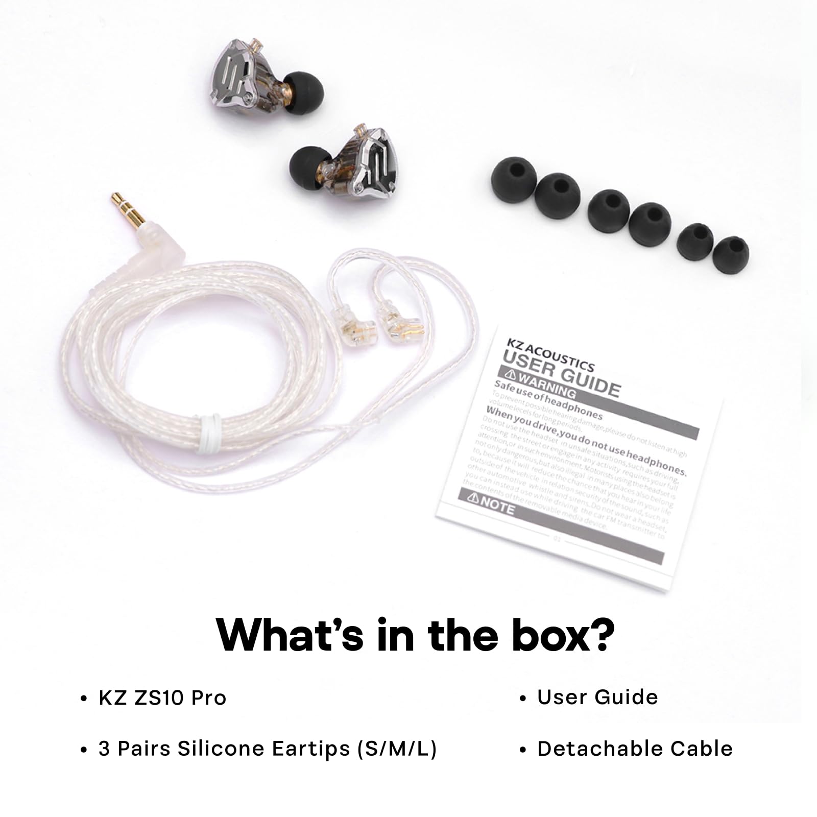 Linsoul KZ ZS10 Pro, 4BA+1DD 5 Driver in Ear Monitor, HiFi Wired Earbuds, Gaming Earbuds, Hybrid IEM Earphones with Stainless Steel Faceplate, Detachable Cable for Musician(Without Mic, Black)
