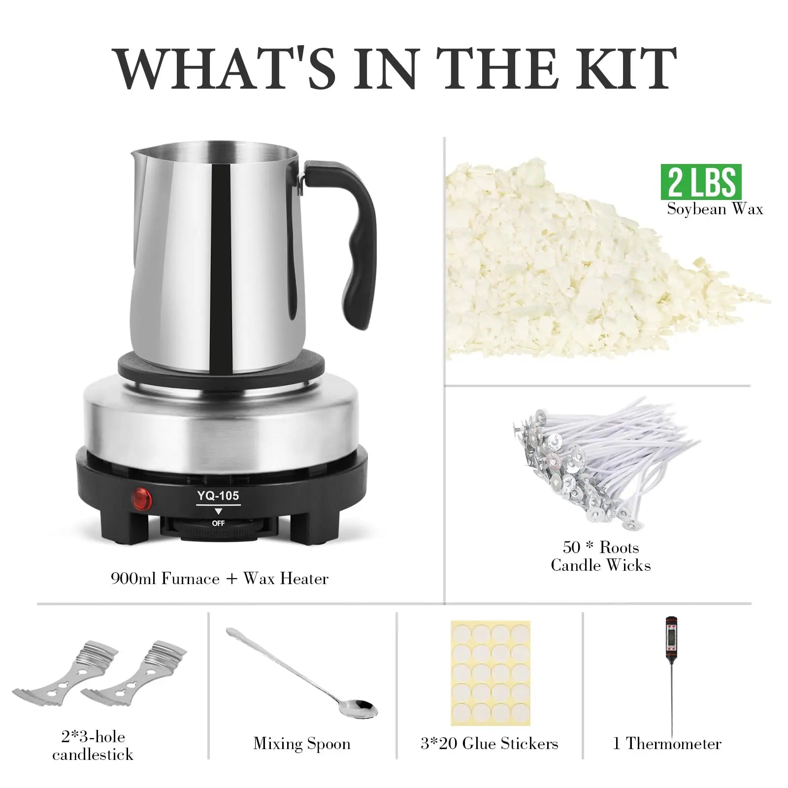 SAEUYVB Candle Making Kit with Wax Melter, Candle Wax for Candle Making - DIY Candle Making Supplies, Including 2lbs Soy Wax Flakes, Melting Pot, Electric Stove,Candle Kit for Adults, Beginnner
