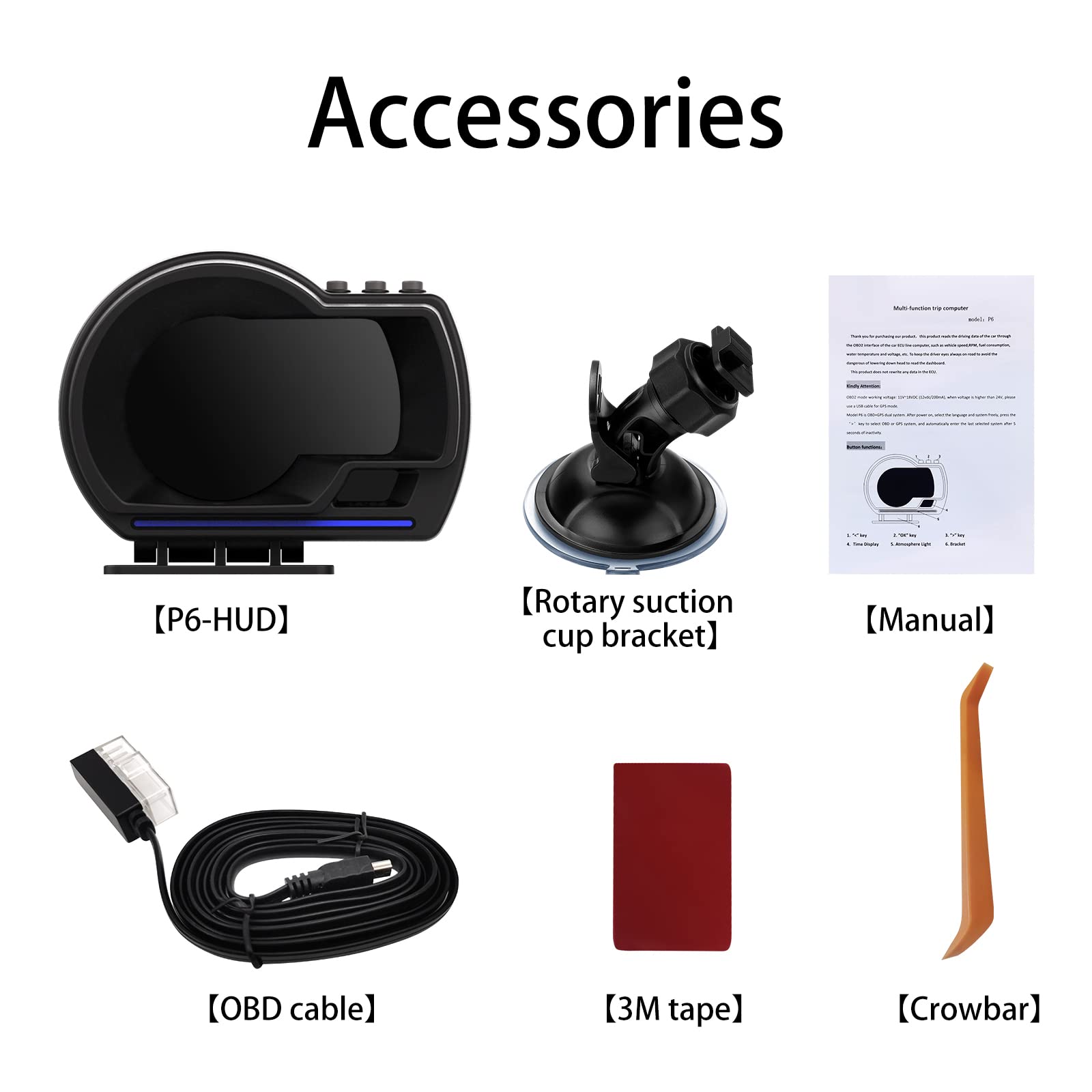 wiiyii Car HUD Head Up Display P6, OBD+GPS Smart Gauge, Works Great for Most Cars