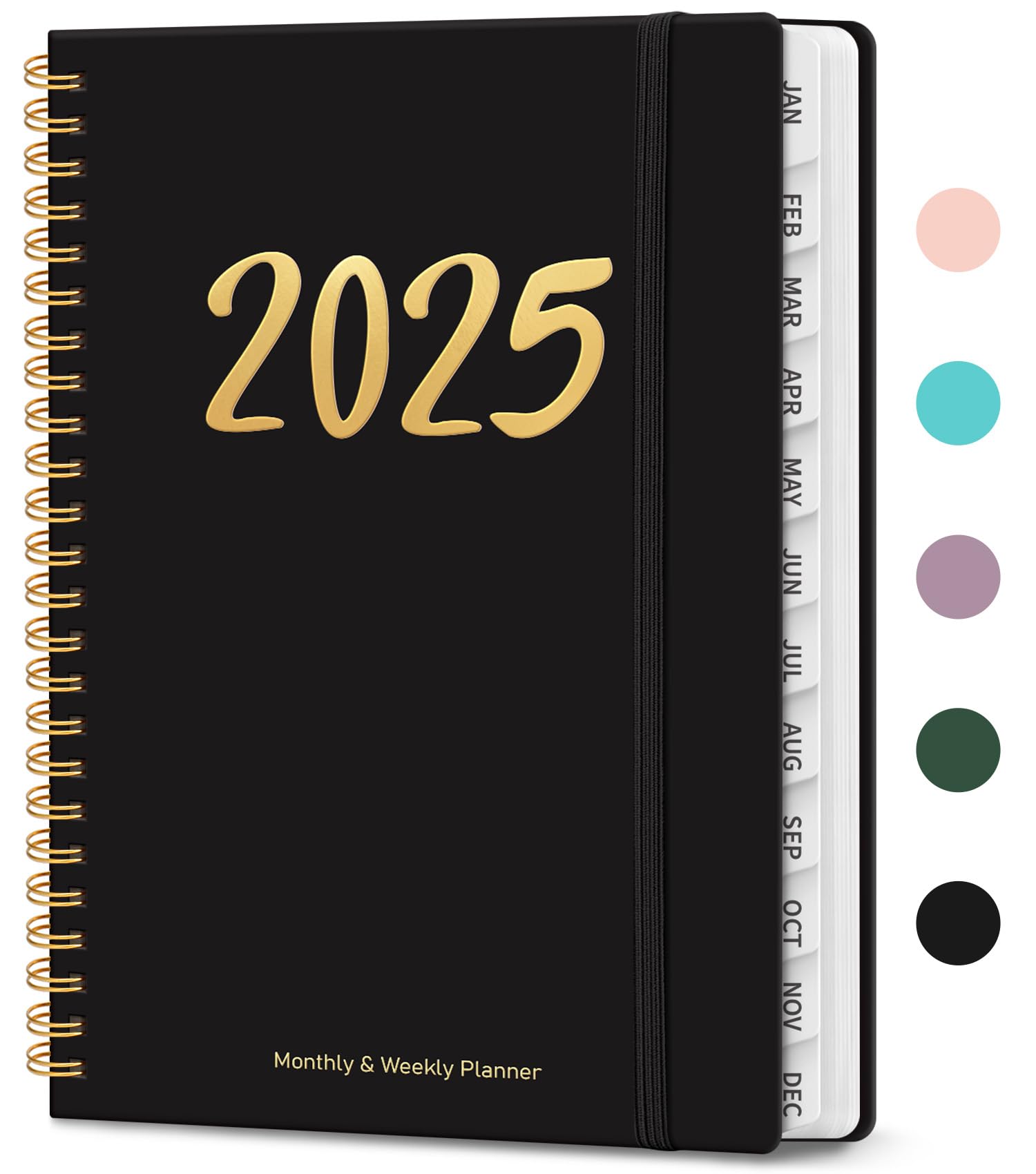 2025 Planner, Weekly and Monthly Planner Spiral Bound, Jan 2025 - Dec 2025, Hardcover 2025 Calendar Planner Book with Tabs, Inner Pocket, Perfect for Office Home School Supplies - A5 (6.3" x 8.5"), Green