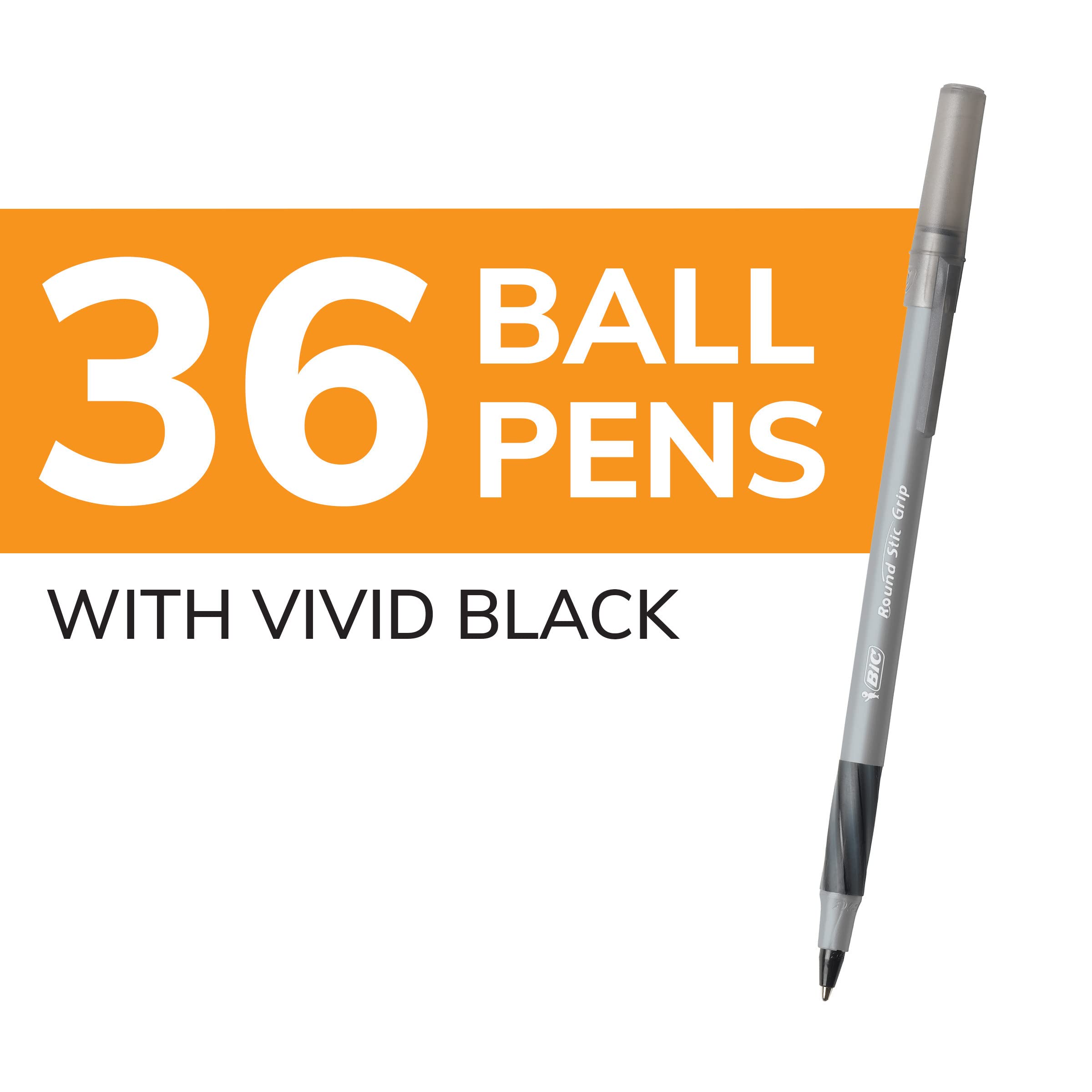 BIC Round Stic Grip Xtra Comfort Black Ballpoint Pens, Medium Point (1.2mm), 36-Count Pack, Perfect Writing Pens With Soft Grip for Superb Comfort and Control