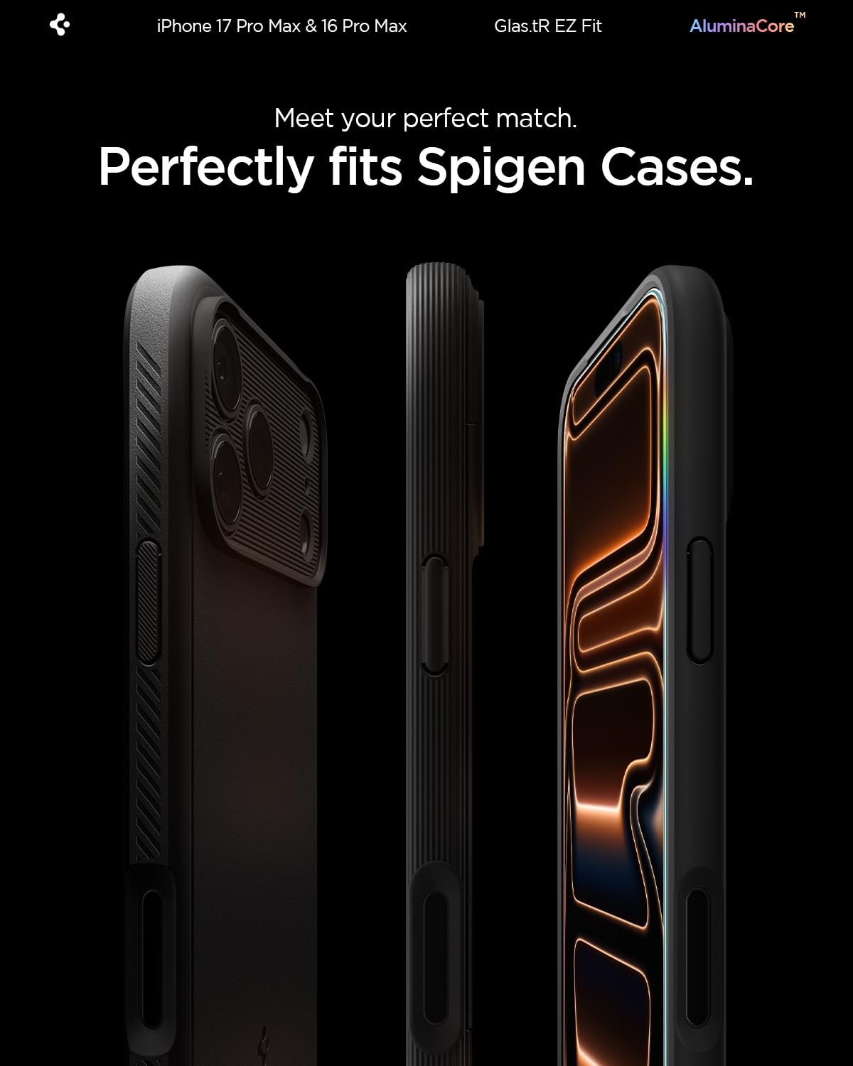 Spigen AluminaCore Tempered Glass Screen Protector [Glas.tR EZ Fit] designed for iPhone 17 Pro Max | iPhone 16 Pro Max [2 Pack] 9H+ Hardness, Aluminum-Enhanced Durability