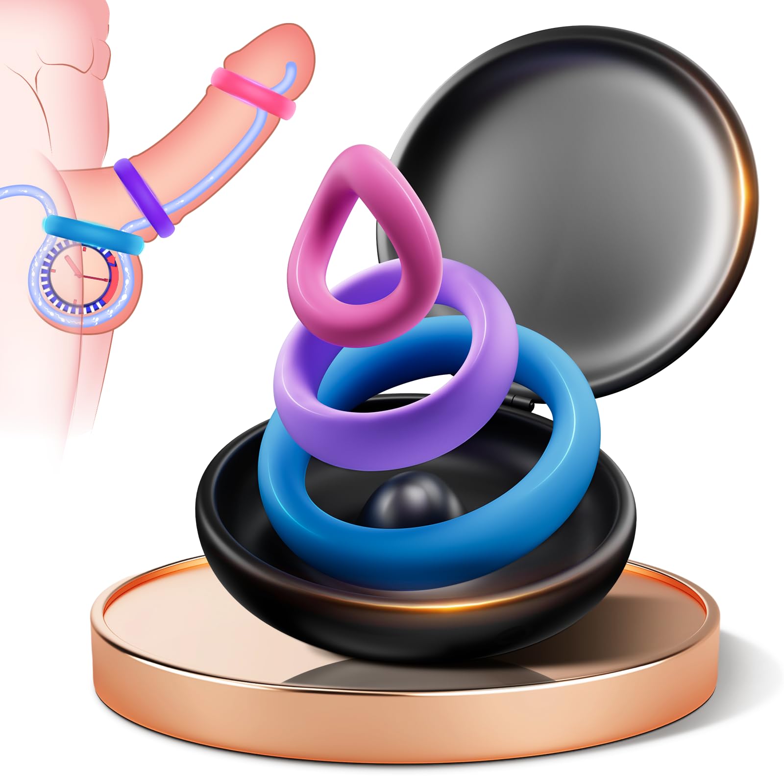 Joeaua Sex Toys Silicone Cock/Penis Ring - Multi-Coloured Cockring Couples Sex Toy with 3 Pcs Different Sizes for Erection Enhancing Long Lasting Stronger, Adult Sex Toys for Men or Couple Pleasure