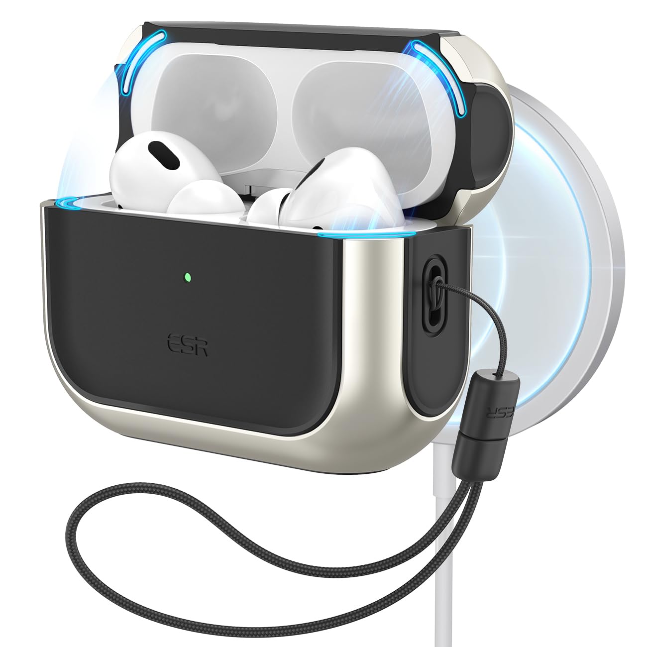 ESR for AirPods Pro 2nd Generation Case (HaloLock), Compatible with Airpods Pro Case 2nd/1st Gen (2023/2022/2019), Compatible with MagSafe, Full Drop Protection Cover with Lanyard, Black