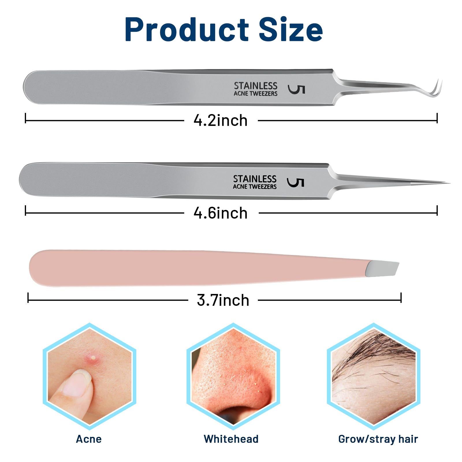 WSYUB Blackhead Remover Tweezers,Ingrown Hair Tweezers, Precision Blackhead Pimple Extractor, Cell Clips Tweezers, Tweezers for Women Facial Hair