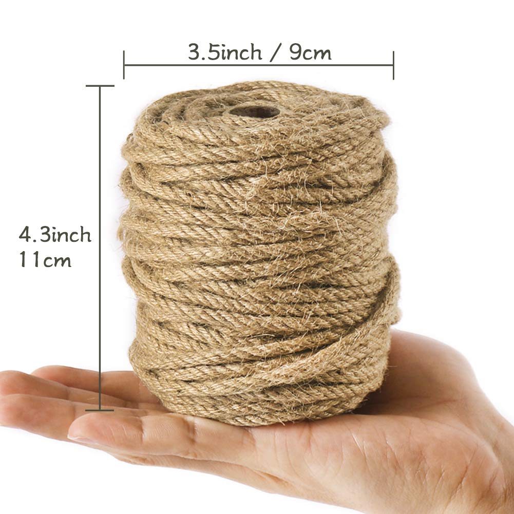 Tenn Well 5mm Jute Rope, 100 Feet 4Ply Twisted Heavy Duty and Thick Twine Rope for Gardening, Crafting, Packing, Bundling and Home Decor