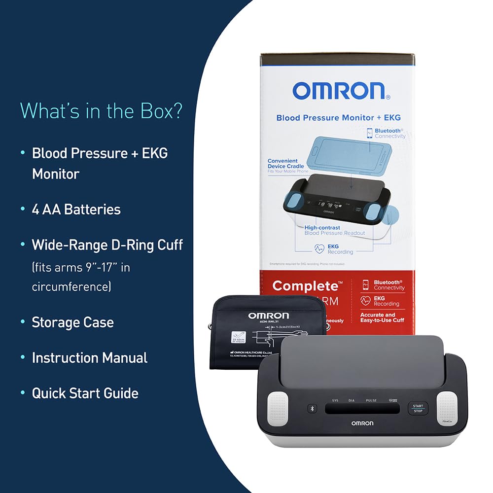 OMRON 2-in-1 Upper Arm Blood Pressure Monitor & 1-Lead EKG Monitor - Clinically Validated Blood Pressure Arm Cuff & Machine - Use OMRON Connect App