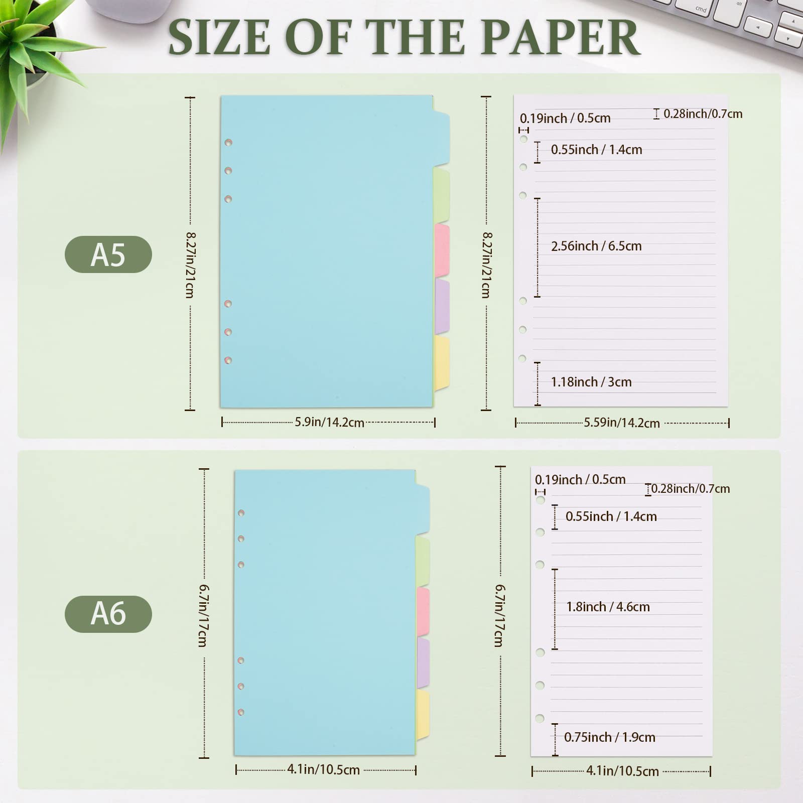 A5 Refill Paper for Planner Inserts, 6 Ring Loose Leaf Lined Paper With Binder Dividers, 240 Pages for Budget Planner Journals Notebook (White Paper)