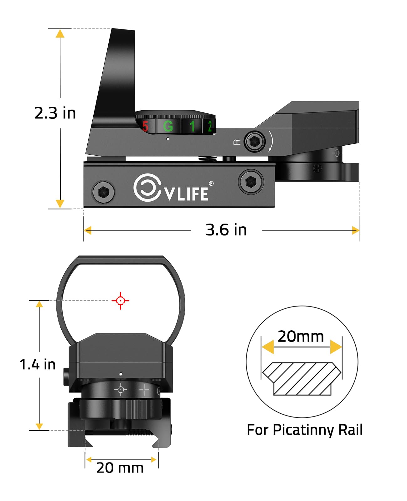 CVLIFE 1X22X33 Red Green Dot Sight, Reflex Sight for 20mm Picatinny Rail, Black