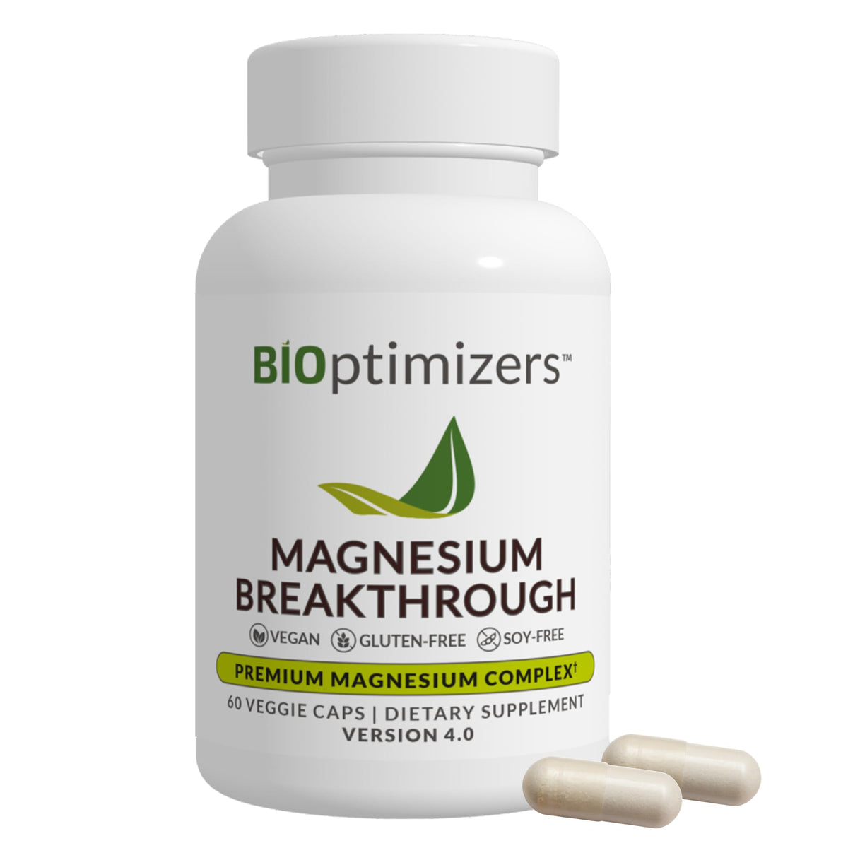 BIOptimizers Magnesium Breakthrough Nahrungsergänzungsmittel 4.0 – 7 Formen von Magnesium: Glycinat, Malat, Citrat und mehr – natürliche Unterstützung für Schlaf und kognitive Funktion – 60 Kapseln – beruhigender Vitaminkomplex