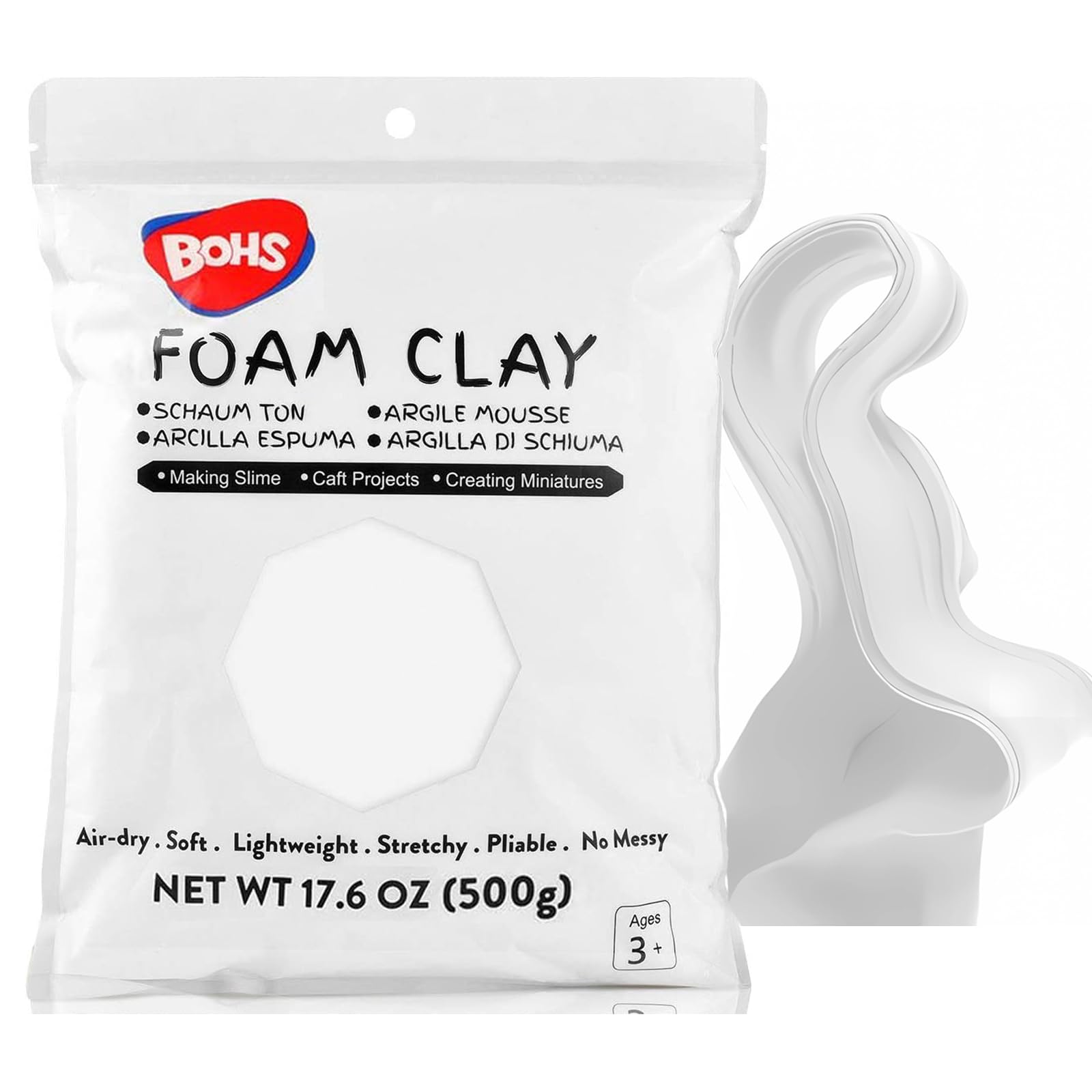 BOHS White Modeling Foam Clay Lite - 500 Grams, Squishy,Soft, Air Dry -for Flower Mirror,Cosplay,Fake Bake, Slime Supplies- 1.1 Lbs