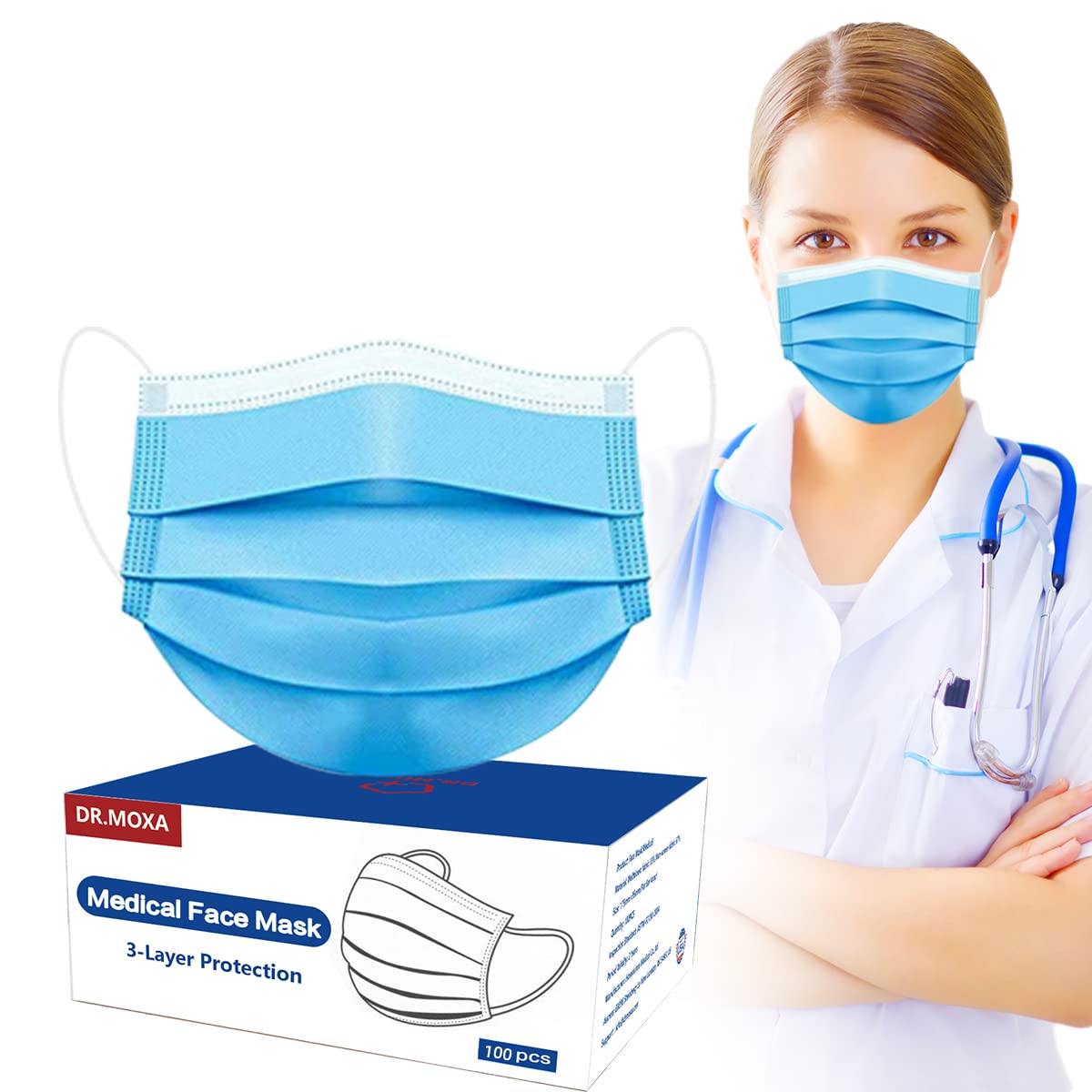 100 Pack Made in USA Disposable Face Masks- Medical Grade 3 Ply Protection Face Mask for Adults - Comfortable,Soft, Breathable