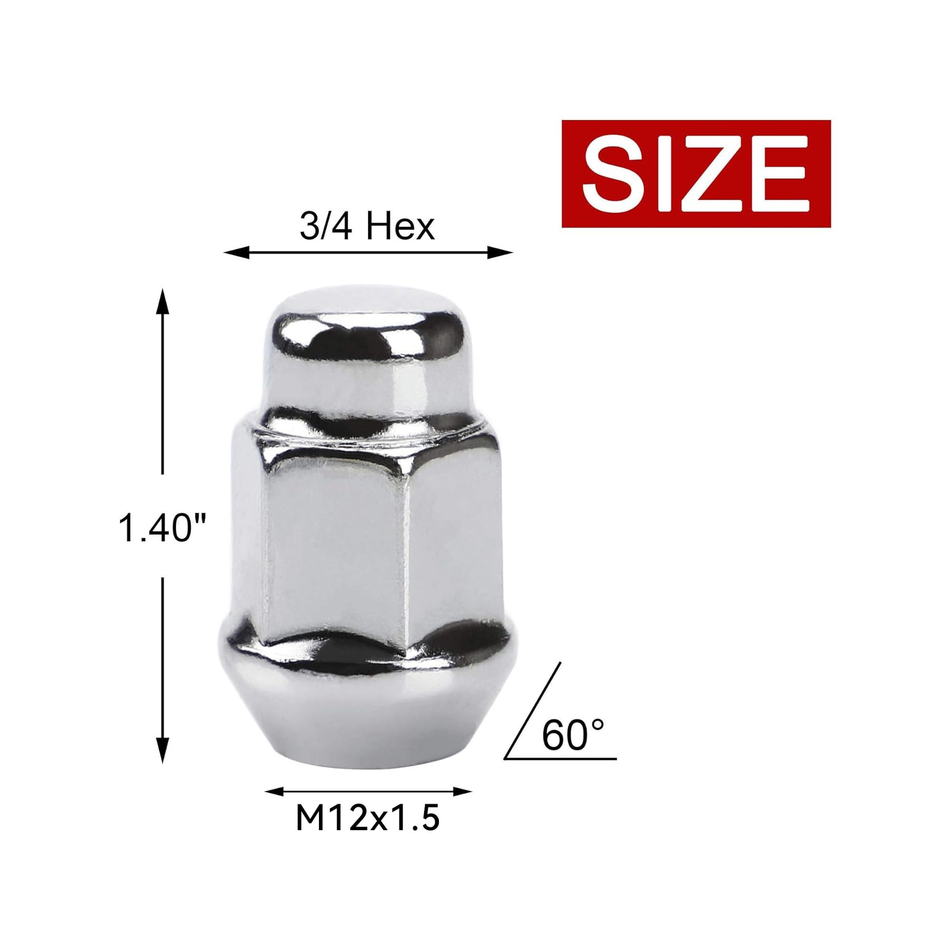 12x1.5 Wheel Lug Nuts, 20PCS Chrome 12mmx1.5 Closed End Bulge Acorn Lug Nut, Cone Seat, 19mm Hex Aftermarket Wheels